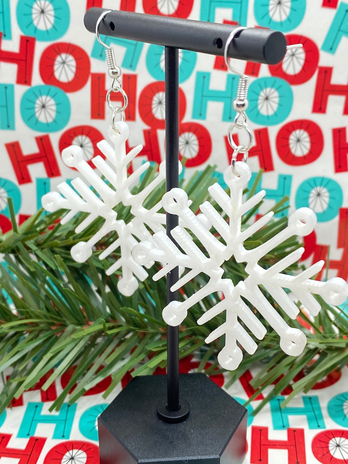 3D Printed Christmas Holiday Snowflake Earrings