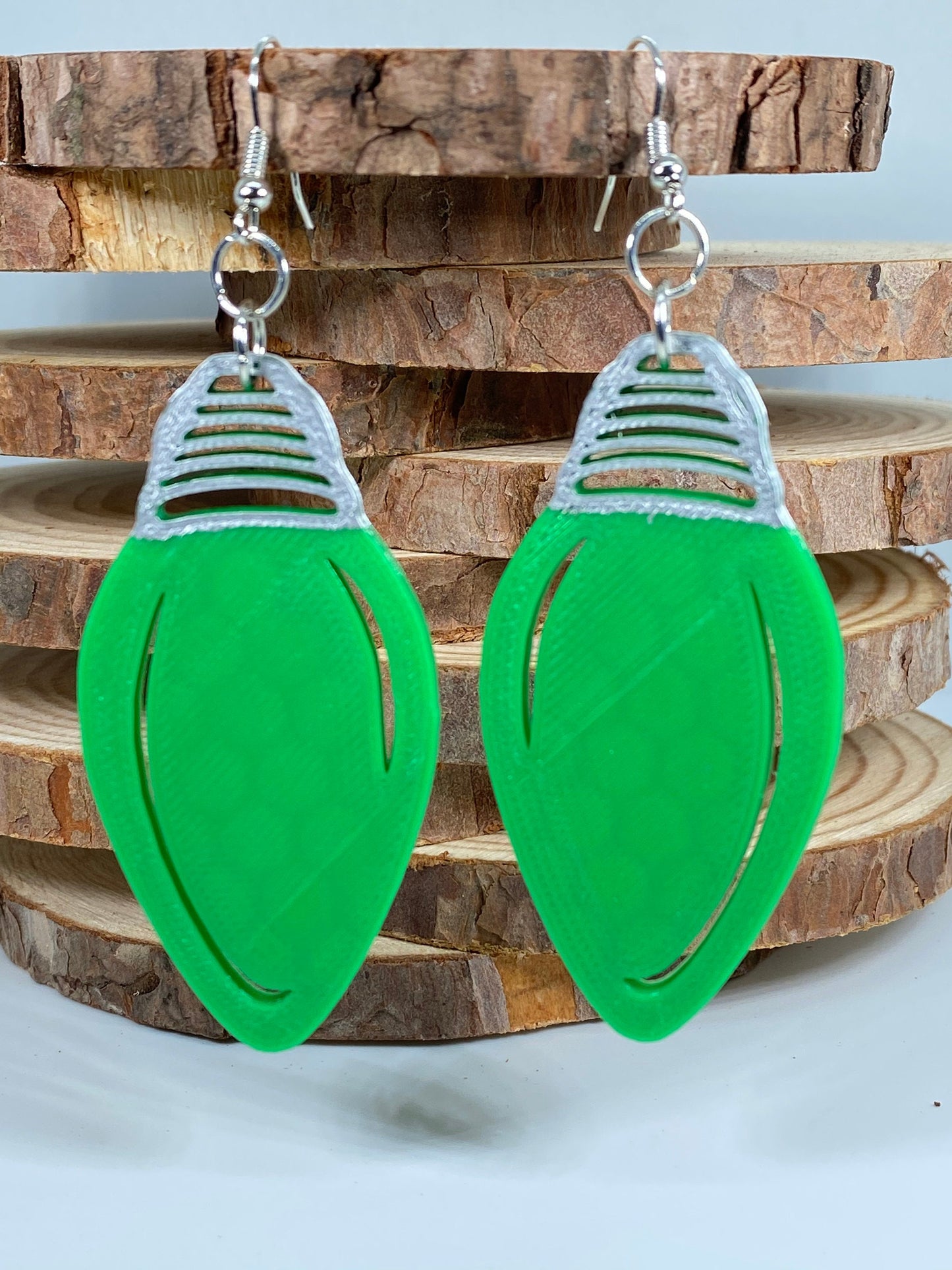 3D Printed Christmas Light Bulb Earrings - Hand Painted
