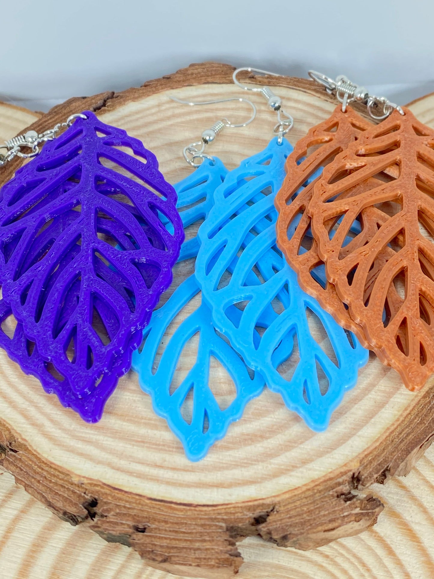 3D Printed Leaf Earrings Custom Colors