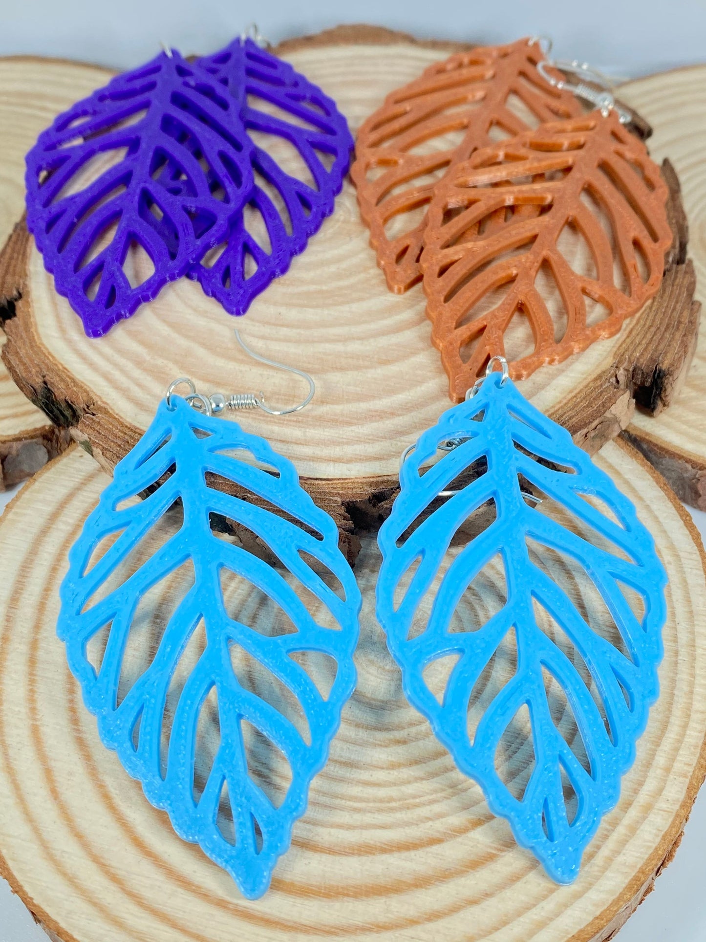 3D Printed Leaf Earrings Custom Colors
