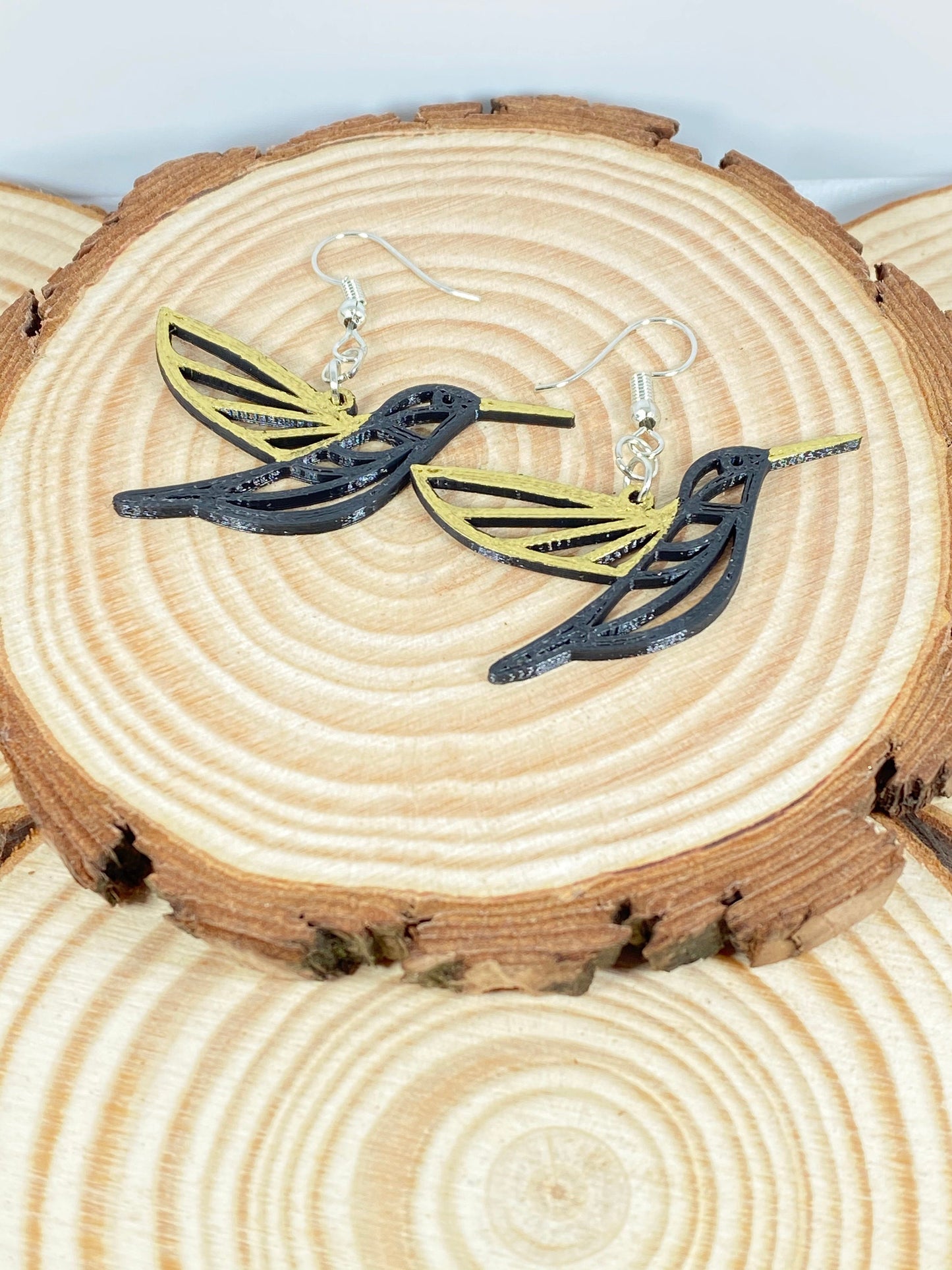 3D Printed Humming Bird Earrings with Gold accent