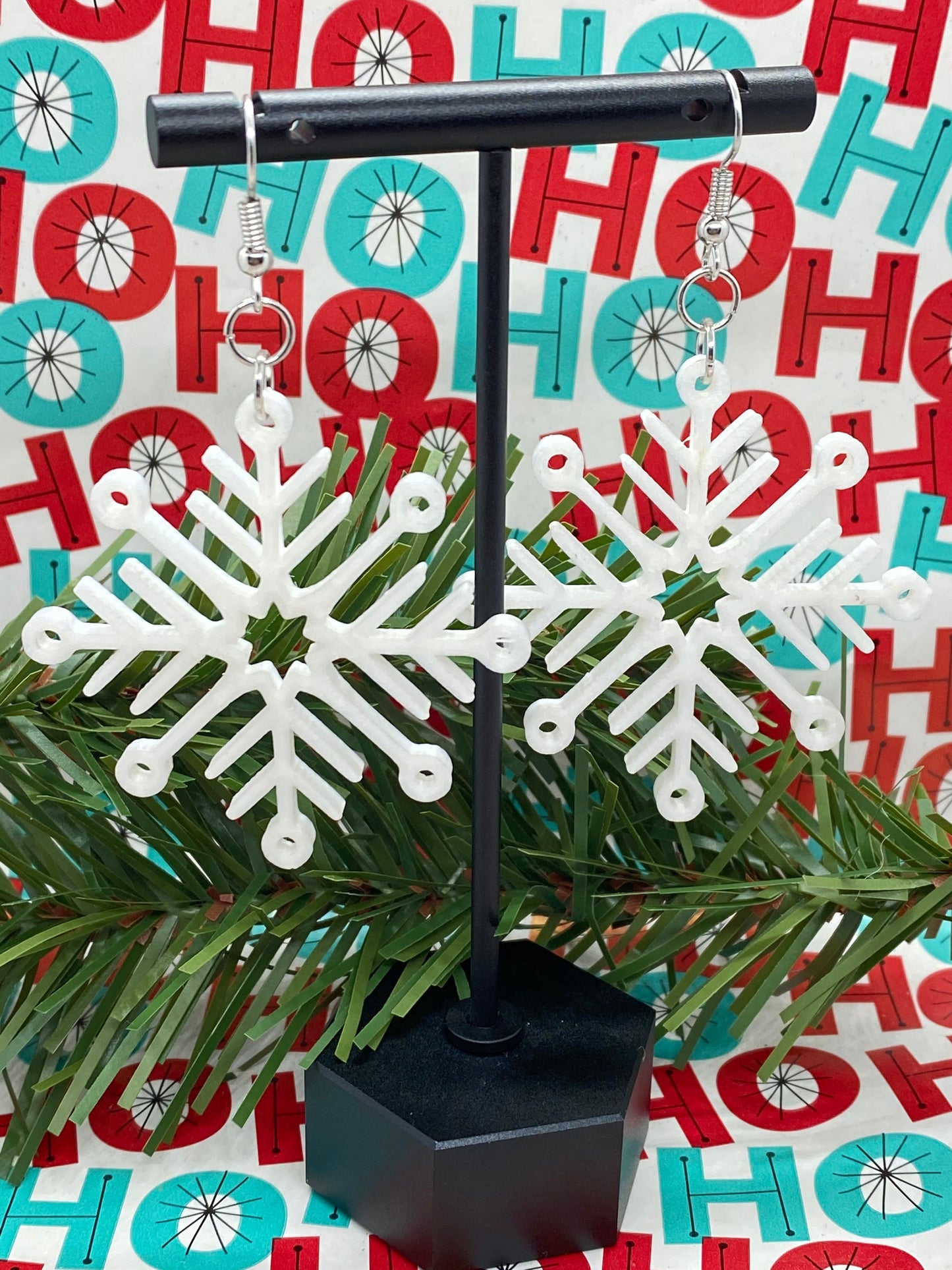 3D Printed Christmas Holiday Snowflake Earrings