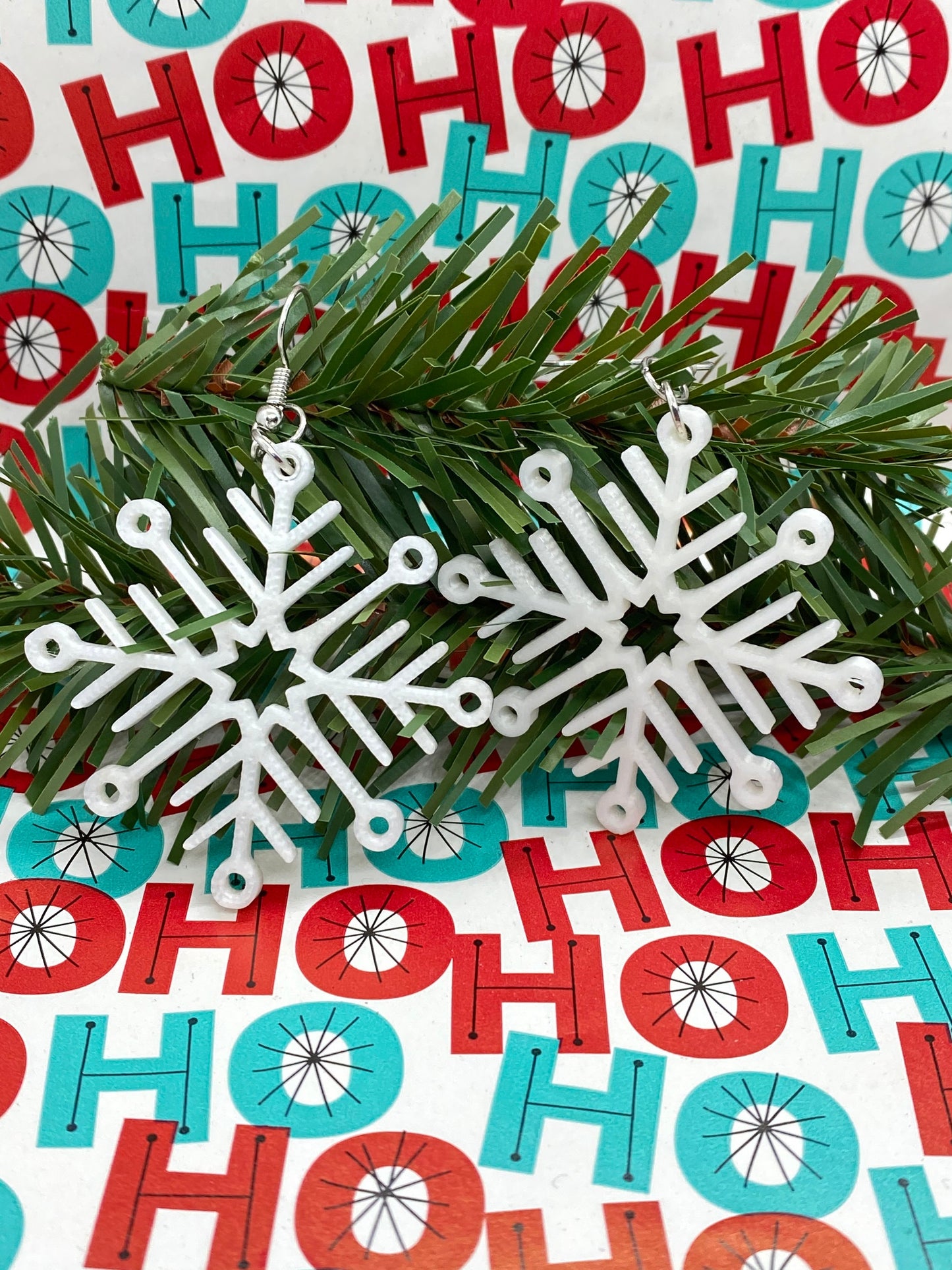 3D Printed Christmas Holiday Snowflake Earrings