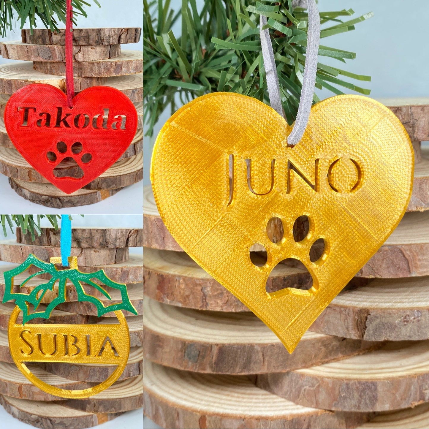 3D Printed Custom Animal Name Ornament - 6 leather loops to choose from - 15+ Colors to choose from