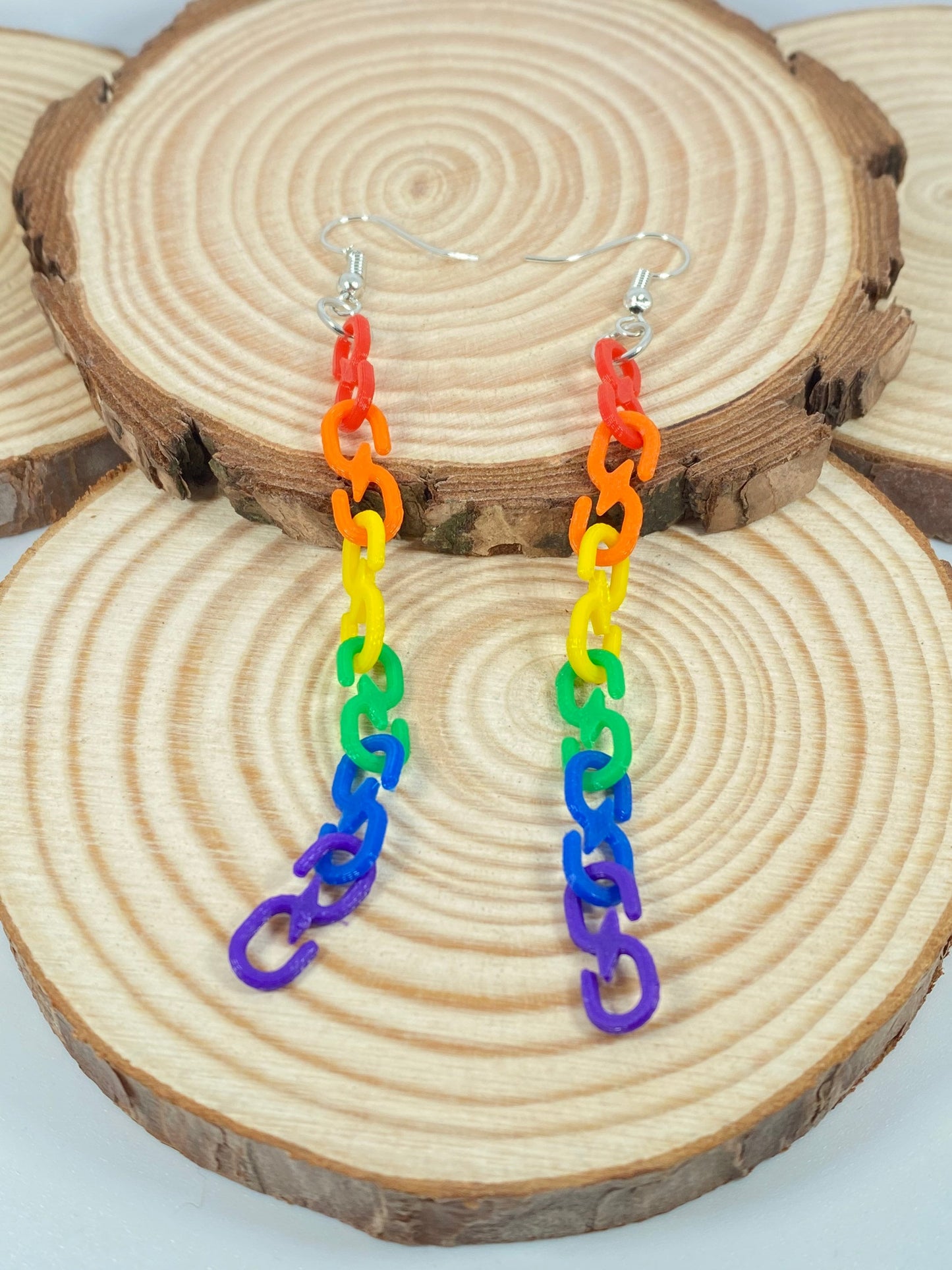 3D Printed Chain Link Rainbow Pride Earrings Customizable
