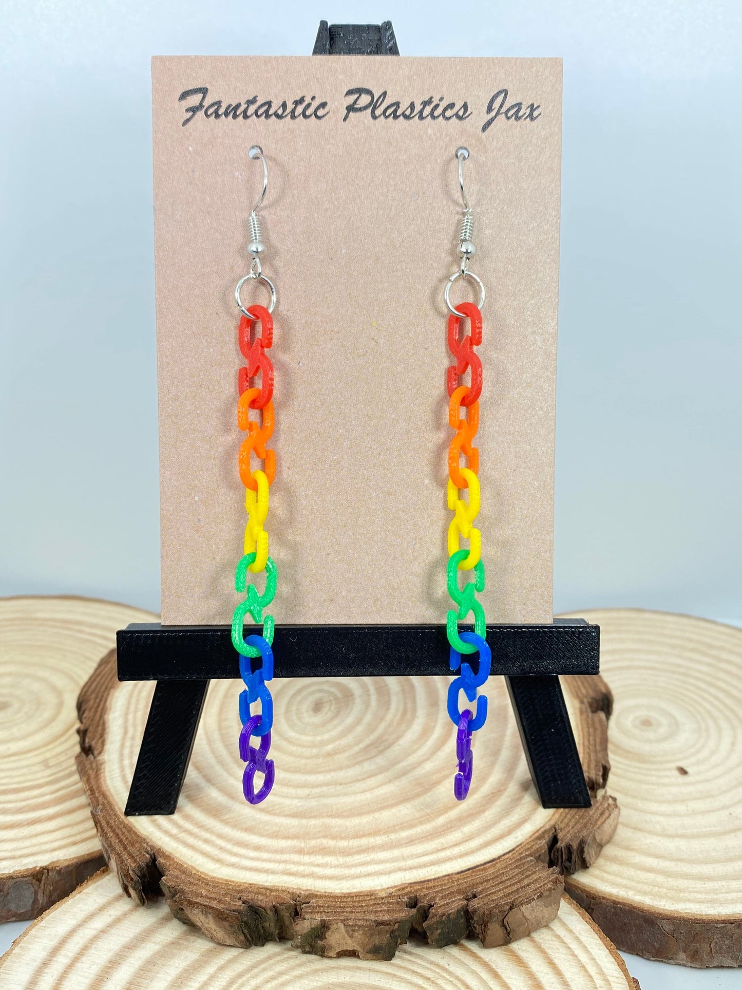 3D Printed Chain Link Rainbow Pride Earrings Customizable