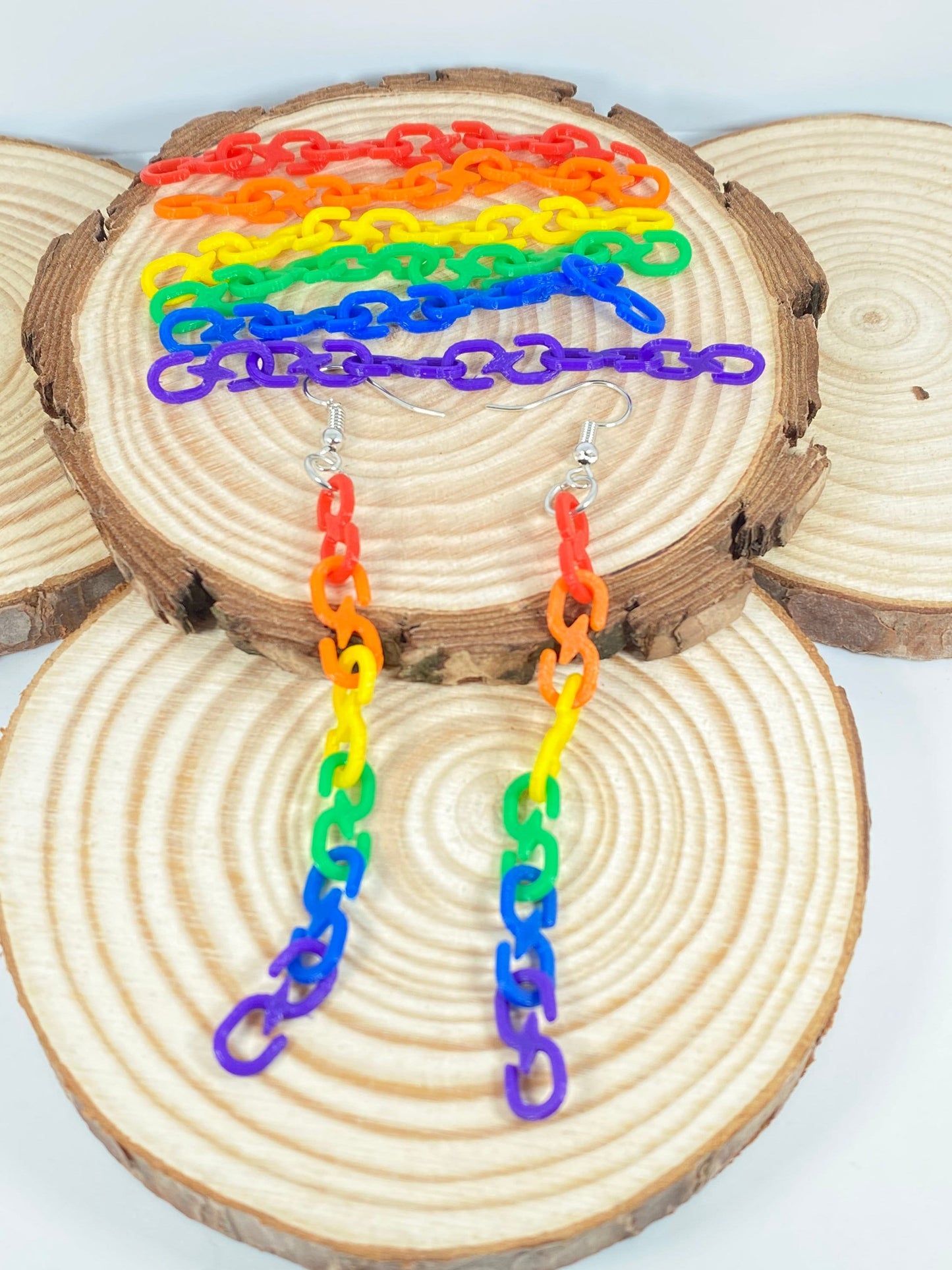 3D Printed Chain Link Rainbow Pride Earrings Customizable