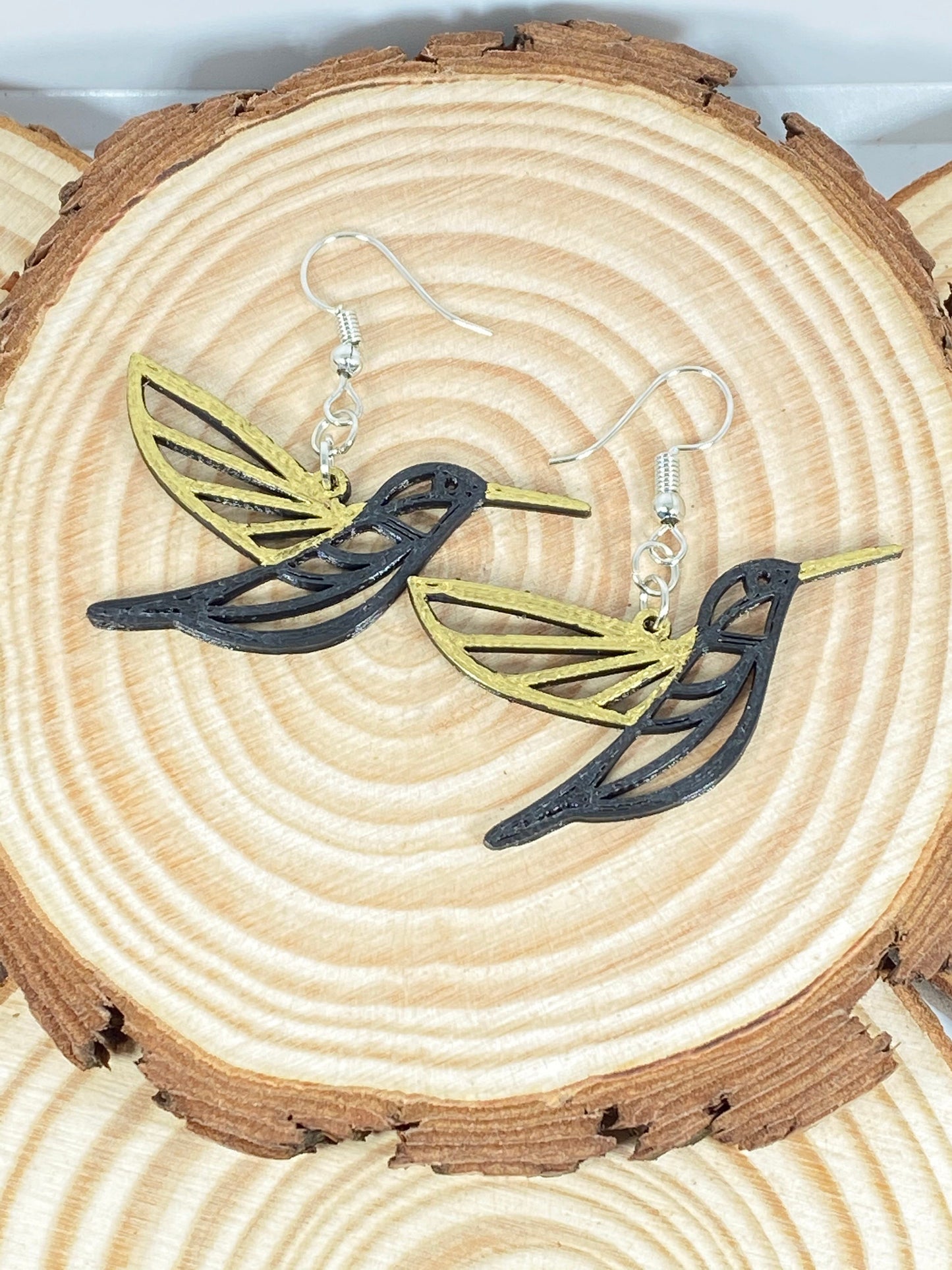 3D Printed Humming Bird Earrings with Gold accent