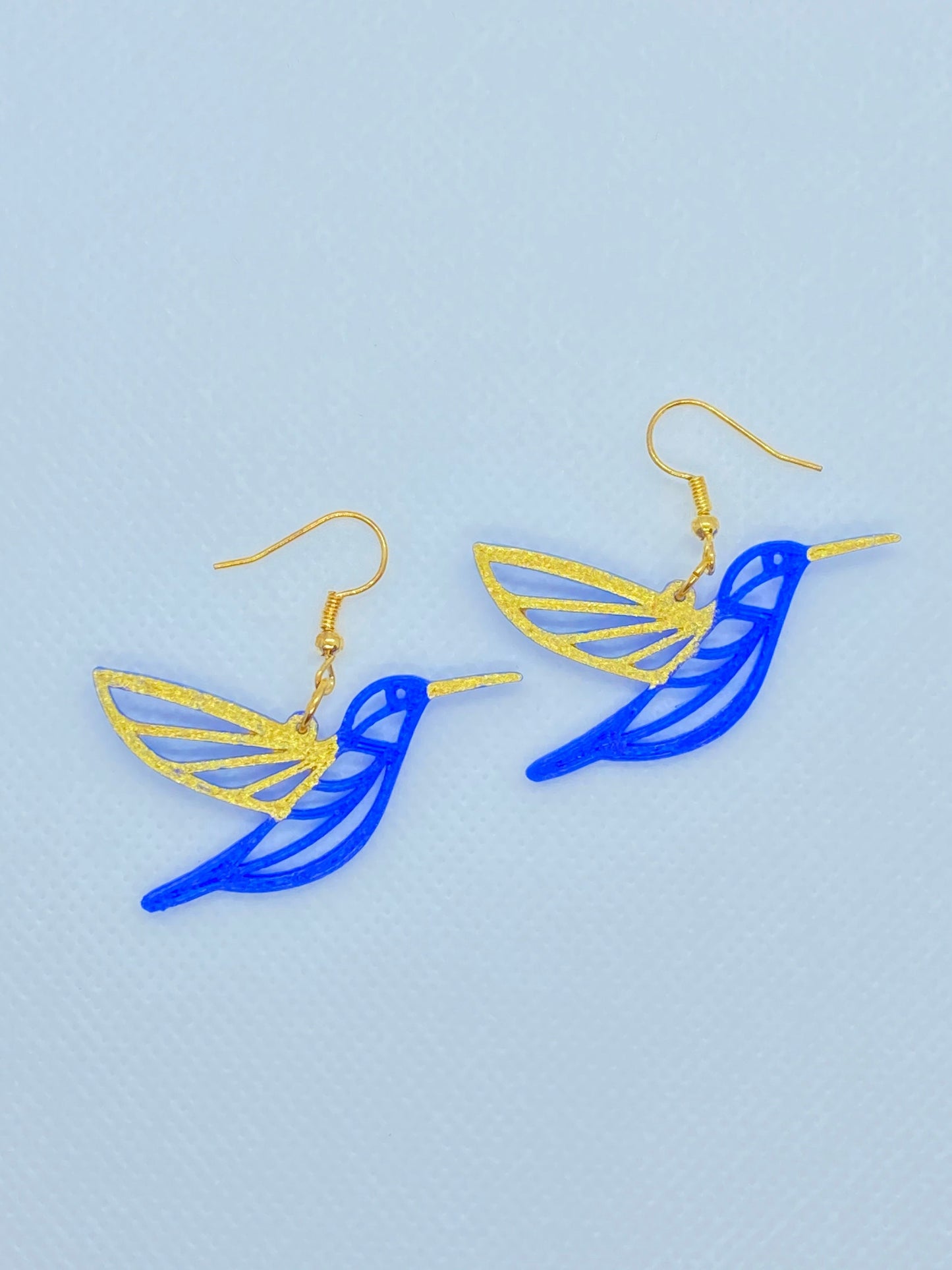 3D Printed Humming Bird Earrings with Gold accent