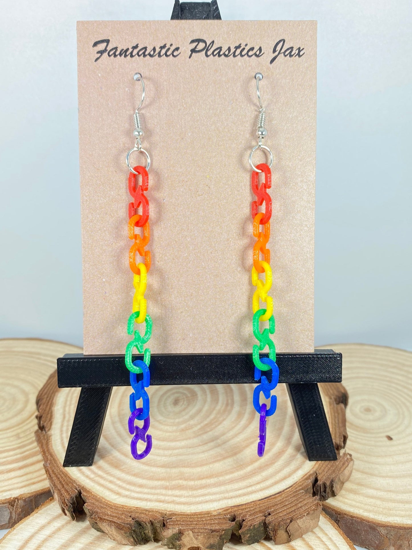 3D Printed Chain Link Rainbow Pride Earrings Customizable