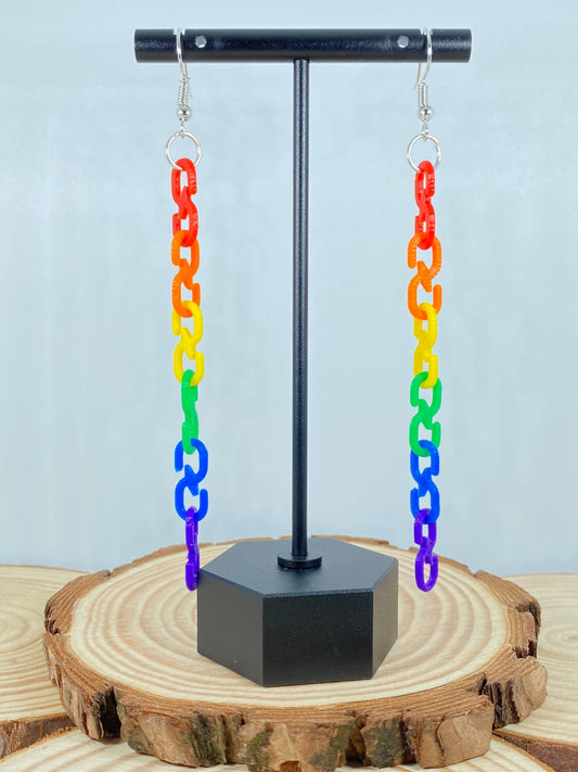 3D Printed Chain Link Rainbow Pride Earrings Customizable