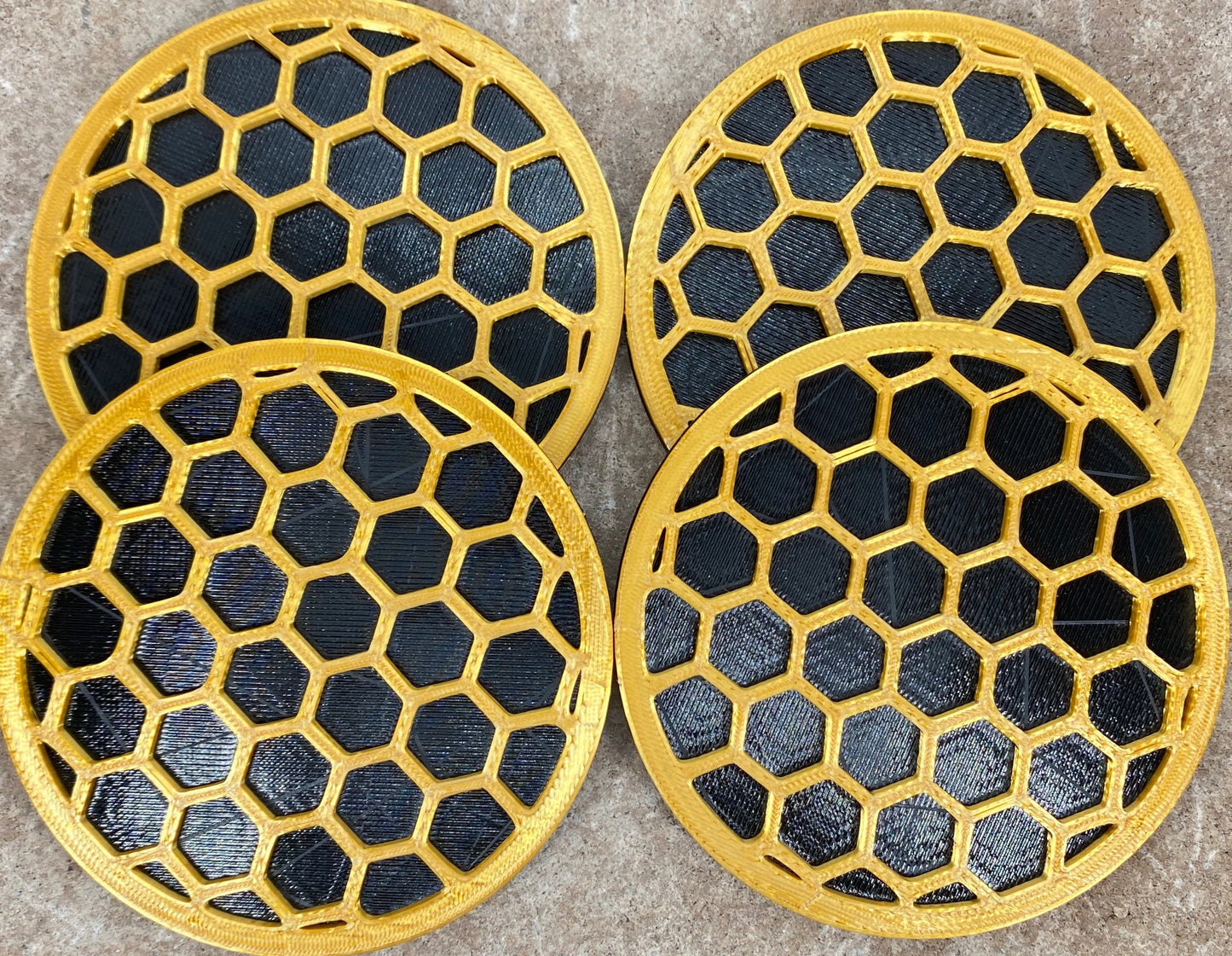 3D Printed Honey Comb Style Drink Coaster/Set of 4 with Free Holder/Custom Color Options