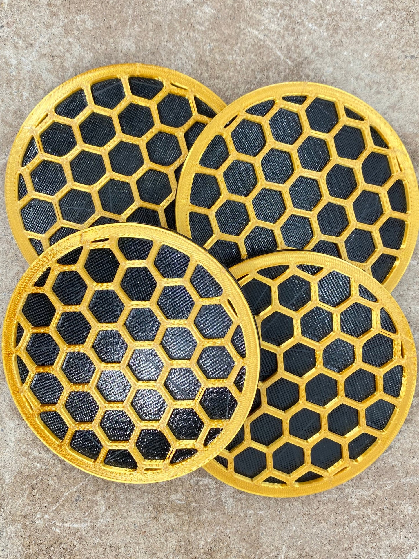 3D Printed Honey Comb Style Drink Coaster/Set of 4 with Free Holder/Custom Color Options