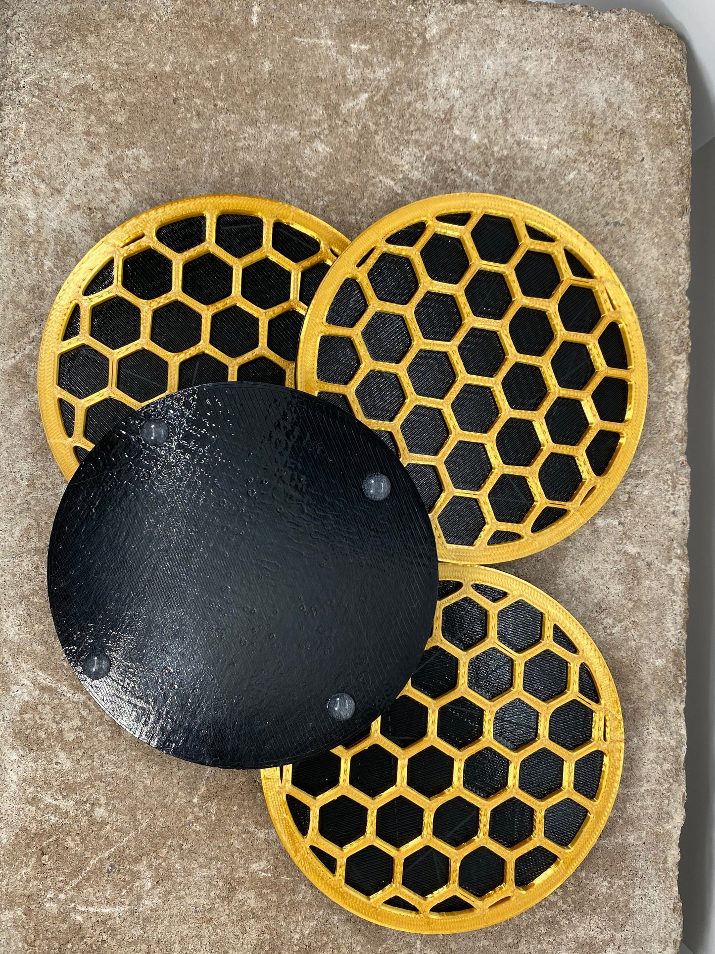 3D Printed Honey Comb Style Drink Coaster/Set of 4 with Free Holder/Custom Color Options