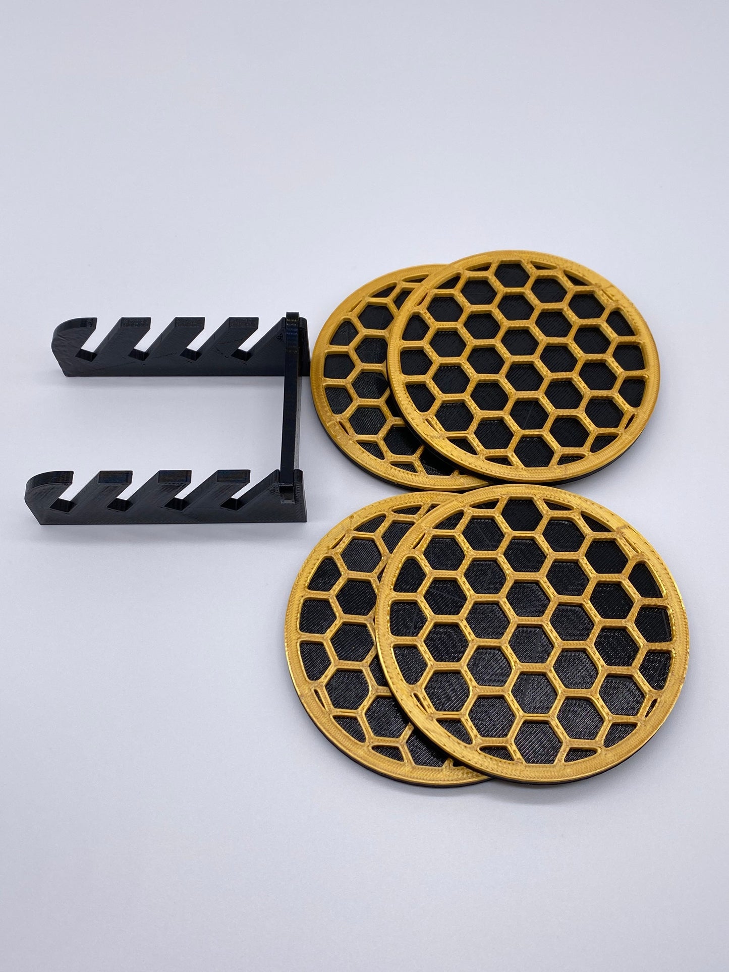 3D Printed Honey Comb Style Drink Coaster/Set of 4 with Free Holder/Custom Color Options
