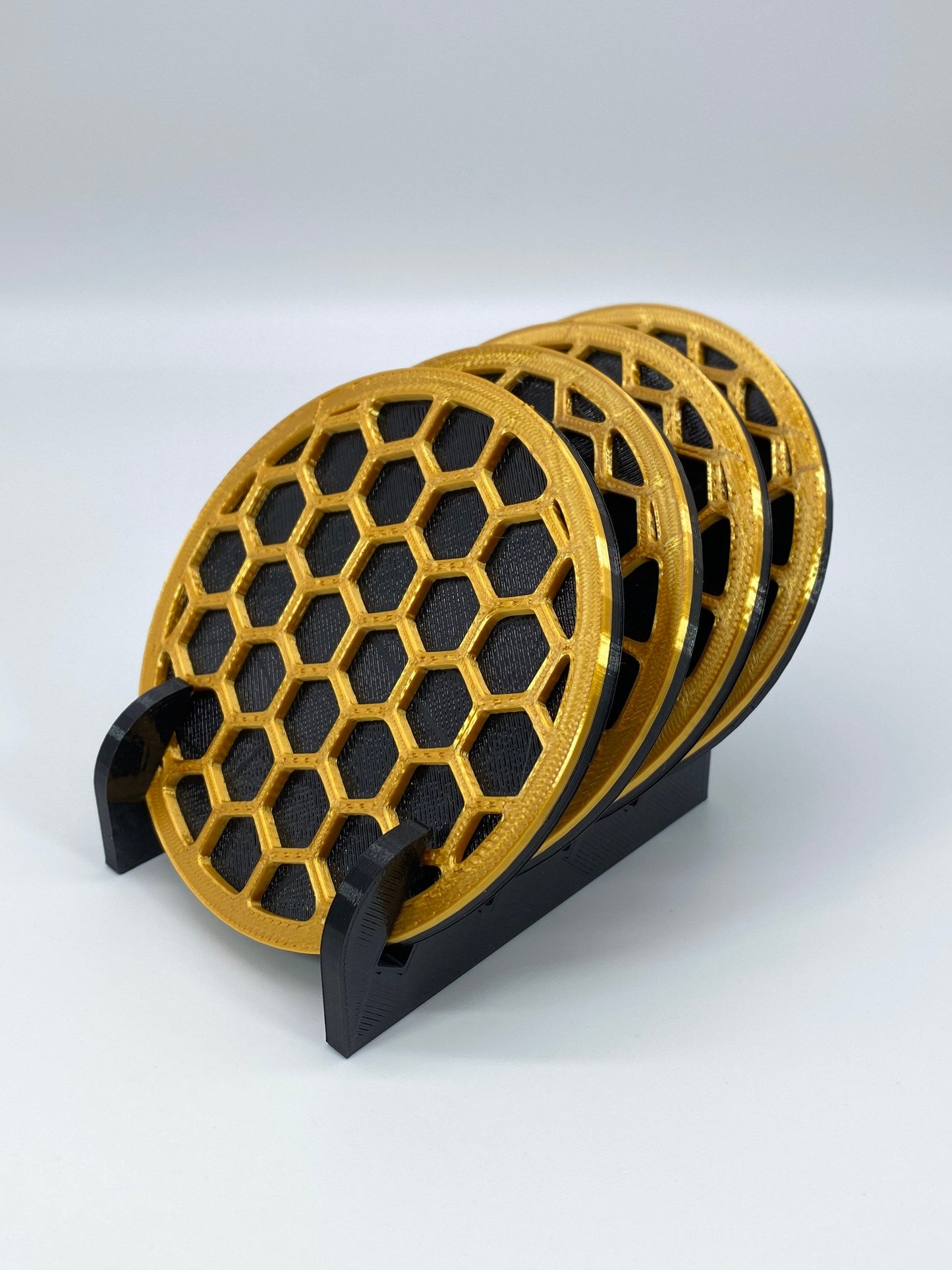 3D Printed Honey Comb Style Drink Coaster/Set of 4 with Free Holder/Custom Color Options