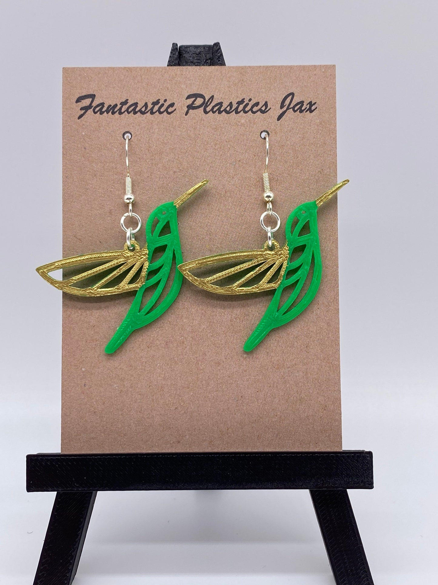 3D Printed Humming Bird Earrings with Gold accent