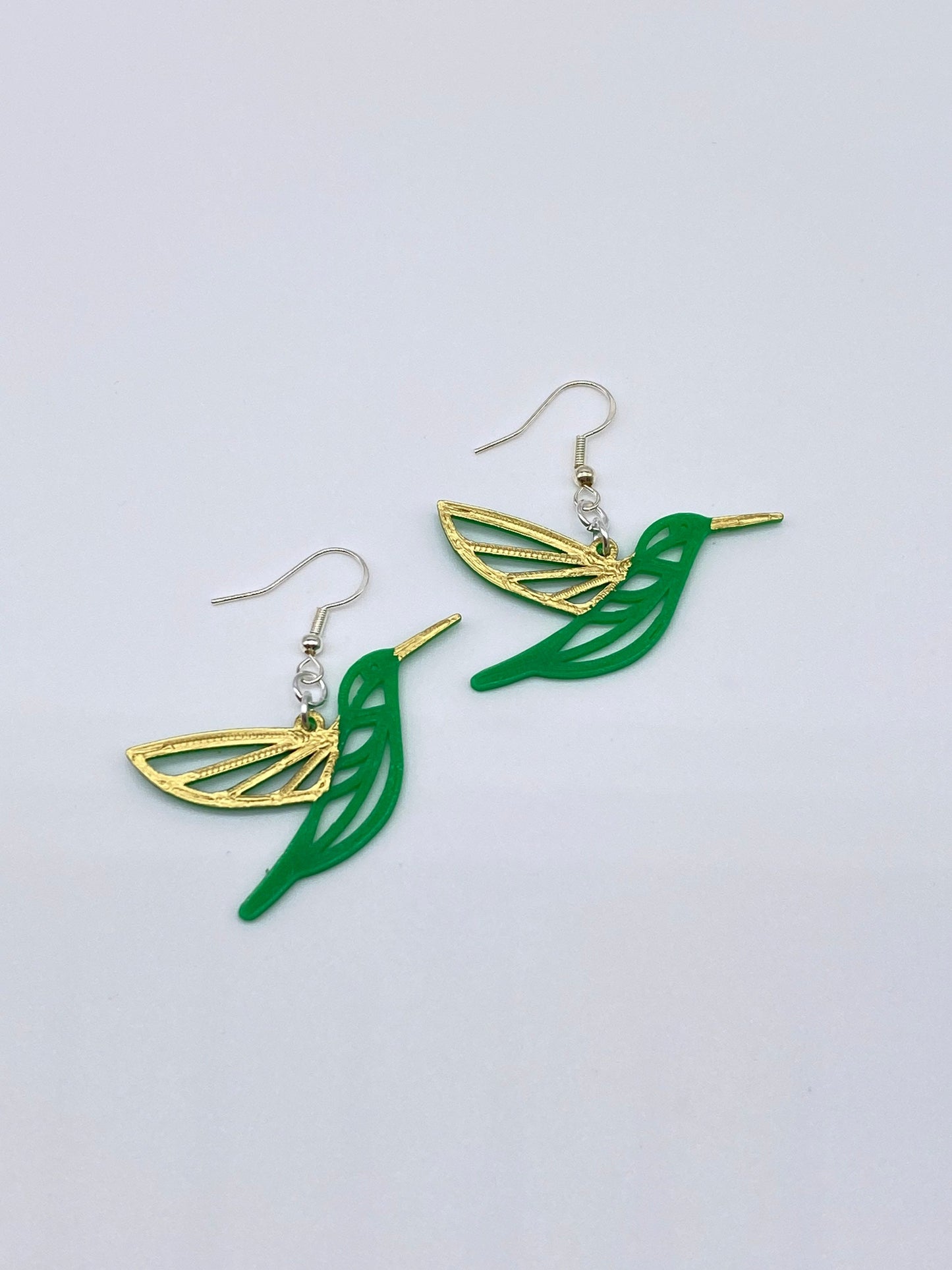 3D Printed Humming Bird Earrings with Gold accent