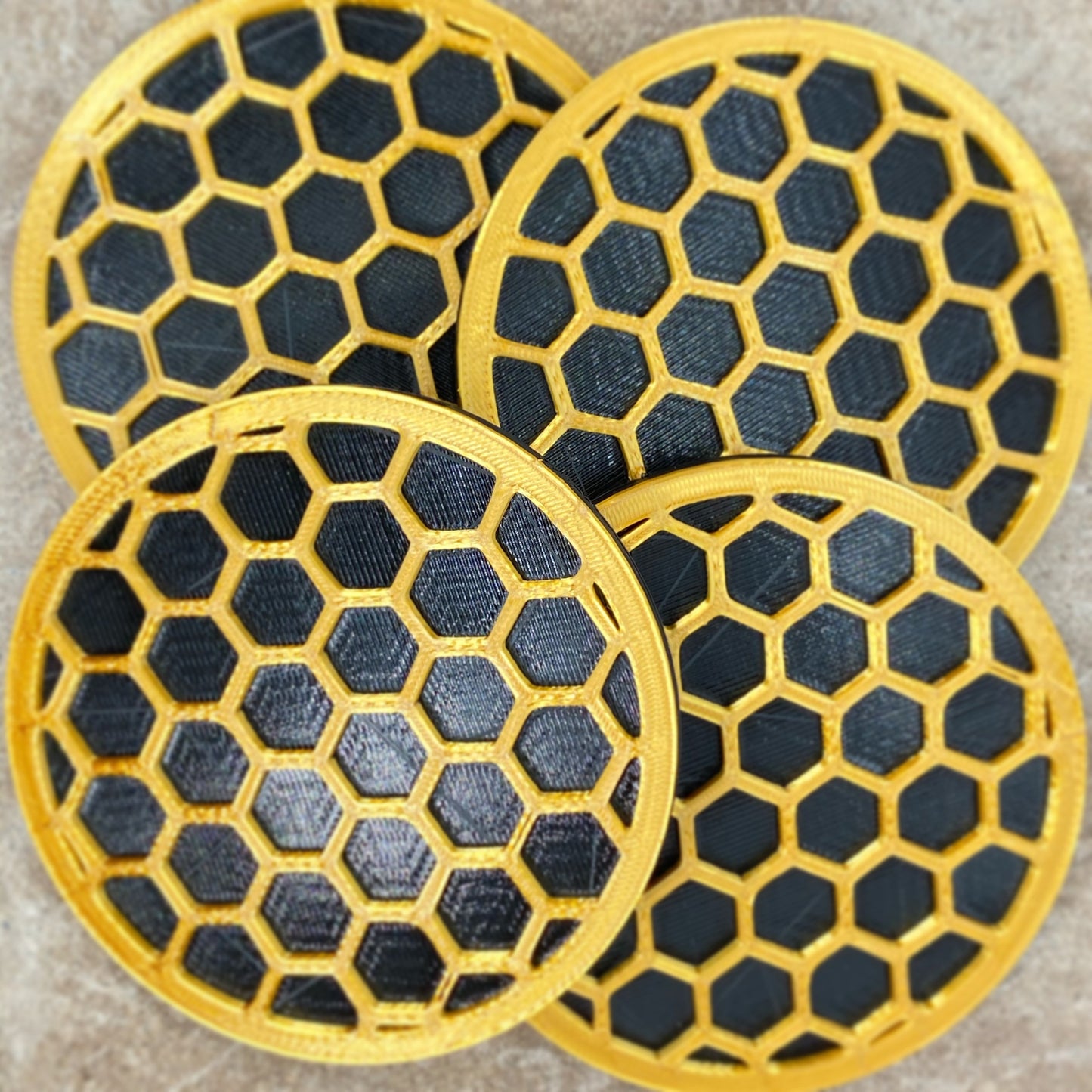 3D Printed Honey Comb Style Drink Coaster/Set of 4 with Free Holder/Custom Color Options