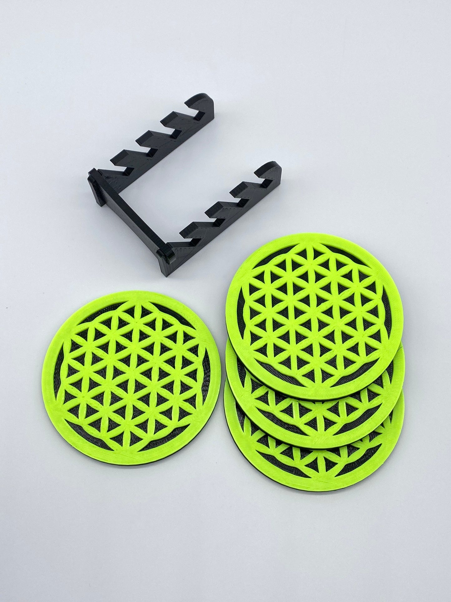 3D Printed Geometric Flower Of Life Style Coaster/Set of 4 with Free Holder/Custom Color Options