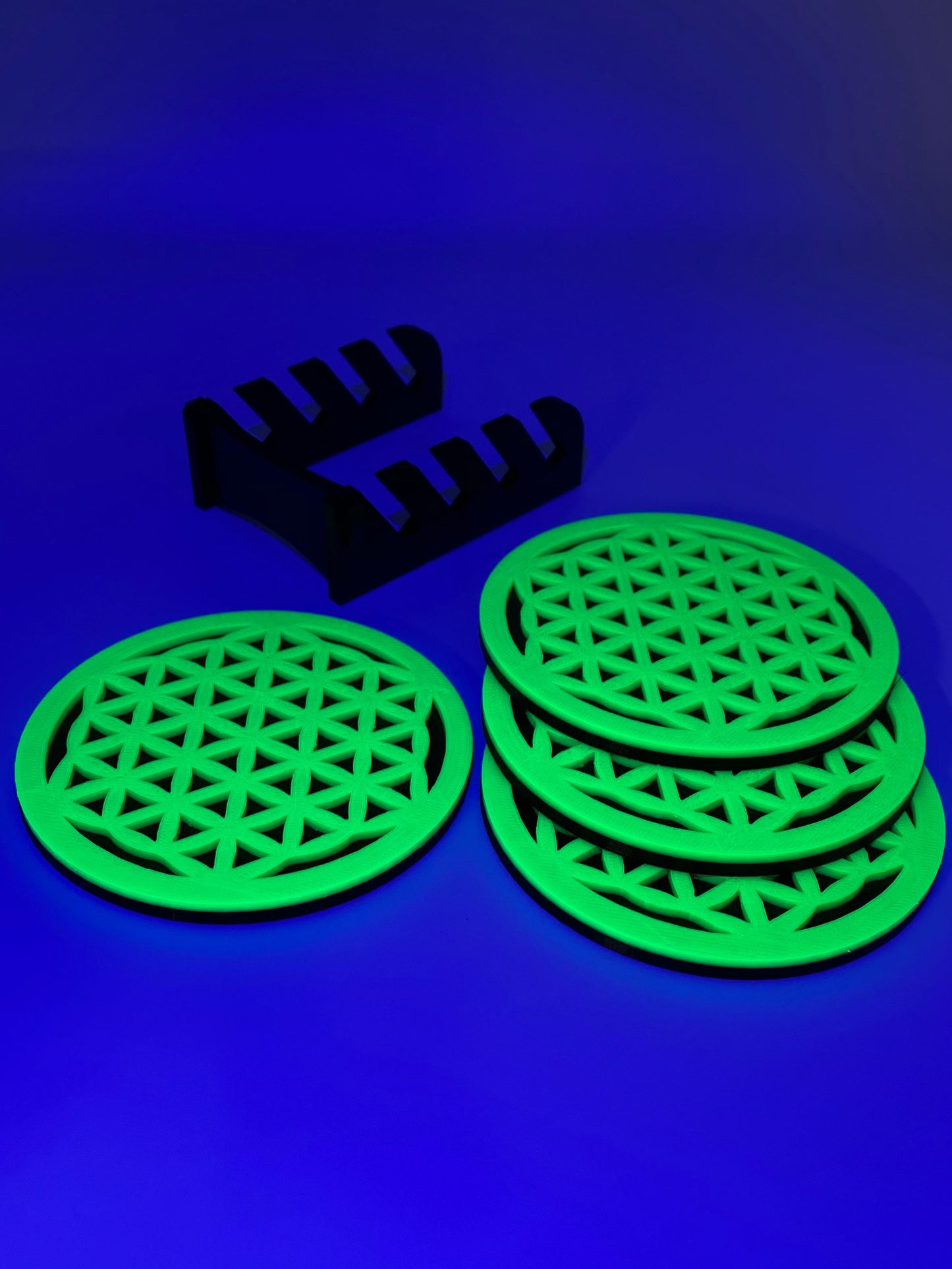 3D Printed Geometric Flower Of Life Style Coaster/Set of 4 with Free Holder/Custom Color Options