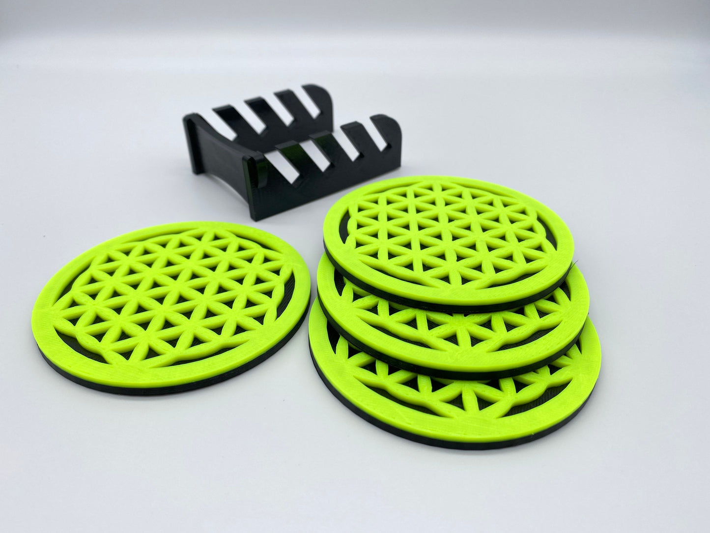 3D Printed Geometric Flower Of Life Style Coaster/Set of 4 with Free Holder/Custom Color Options