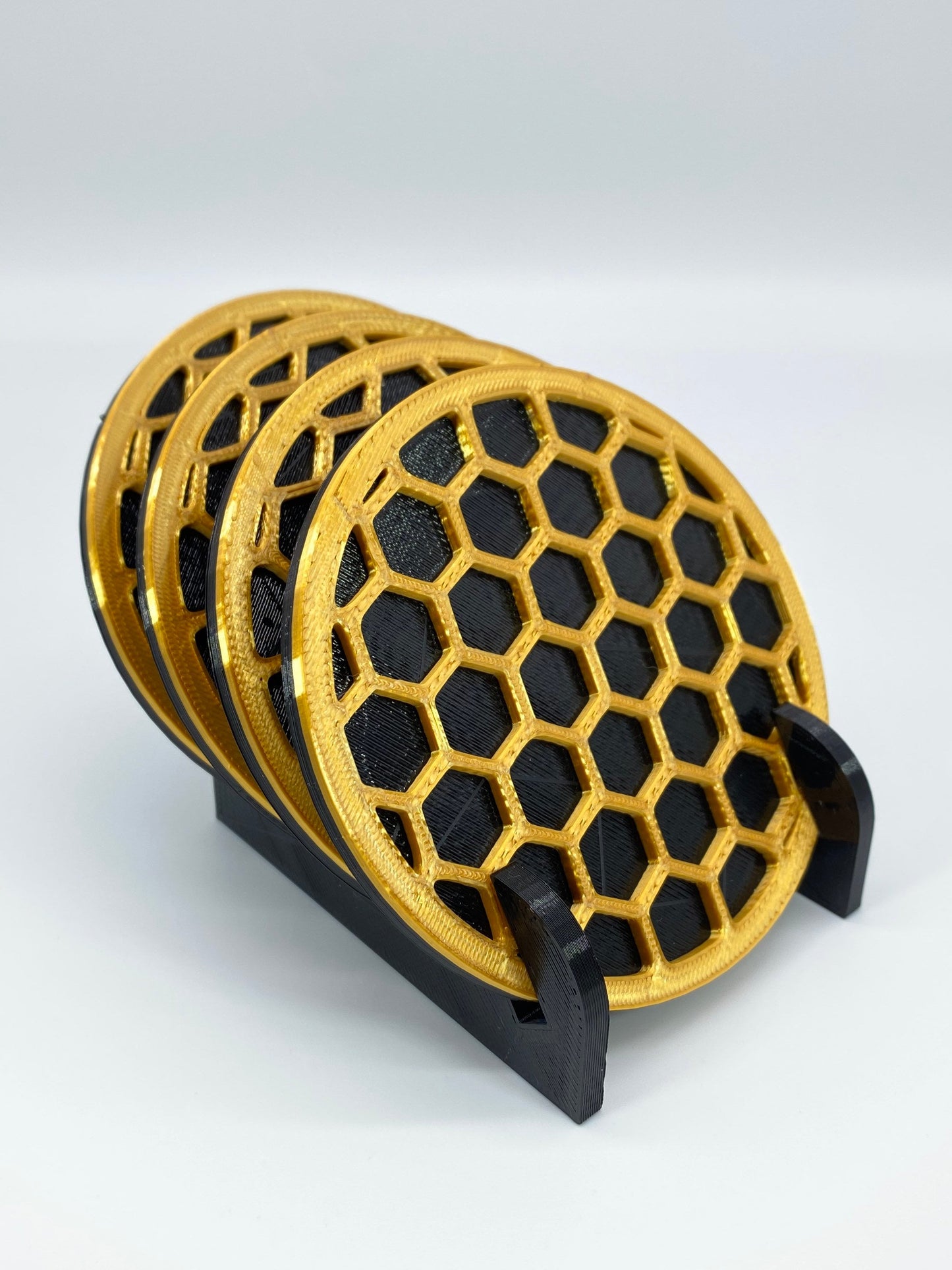 3D Printed Honey Comb Style Drink Coaster/Set of 4 with Free Holder/Custom Color Options