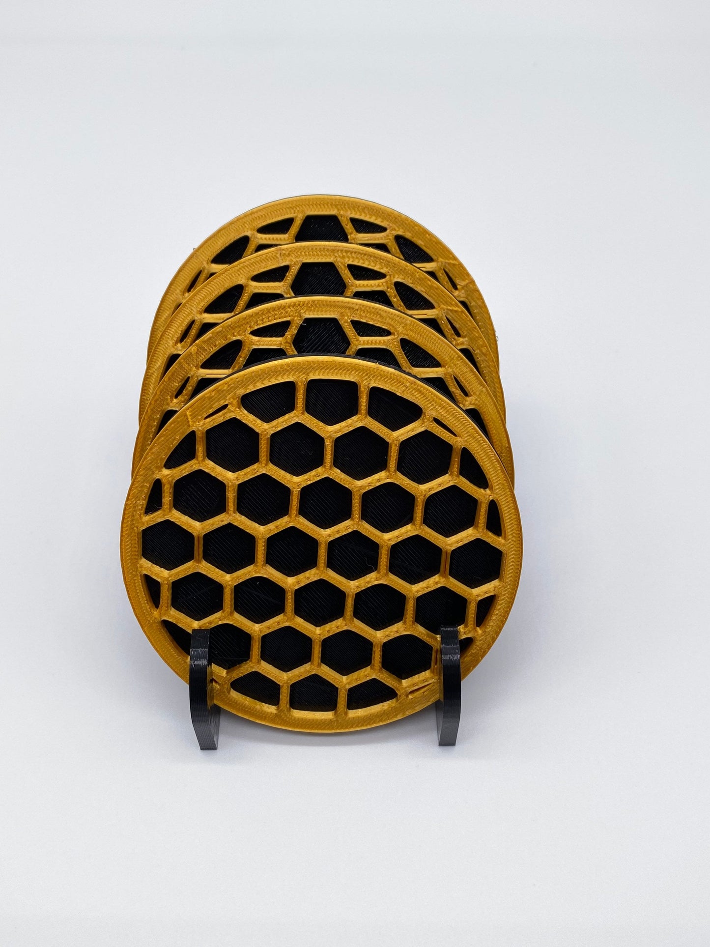 3D Printed Honey Comb Style Drink Coaster/Set of 4 with Free Holder/Custom Color Options