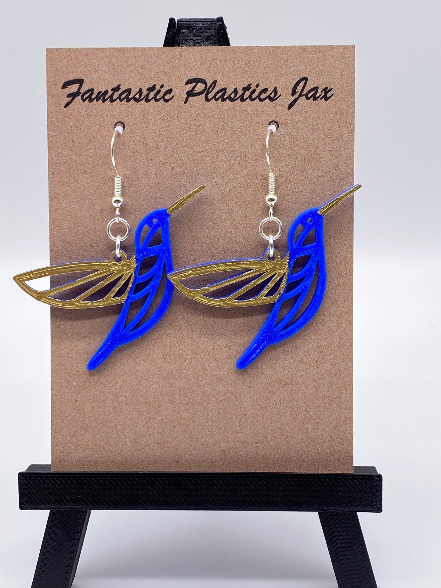 3D Printed Humming Bird Earrings with Gold accent