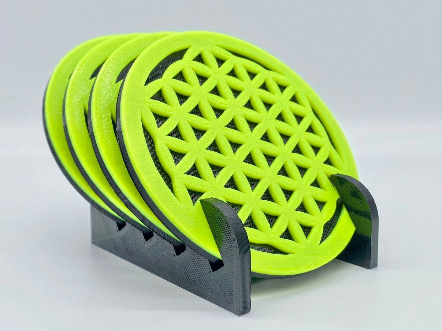 3D Printed Geometric Flower Of Life Style Coaster/Set of 4 with Free Holder/Custom Color Options