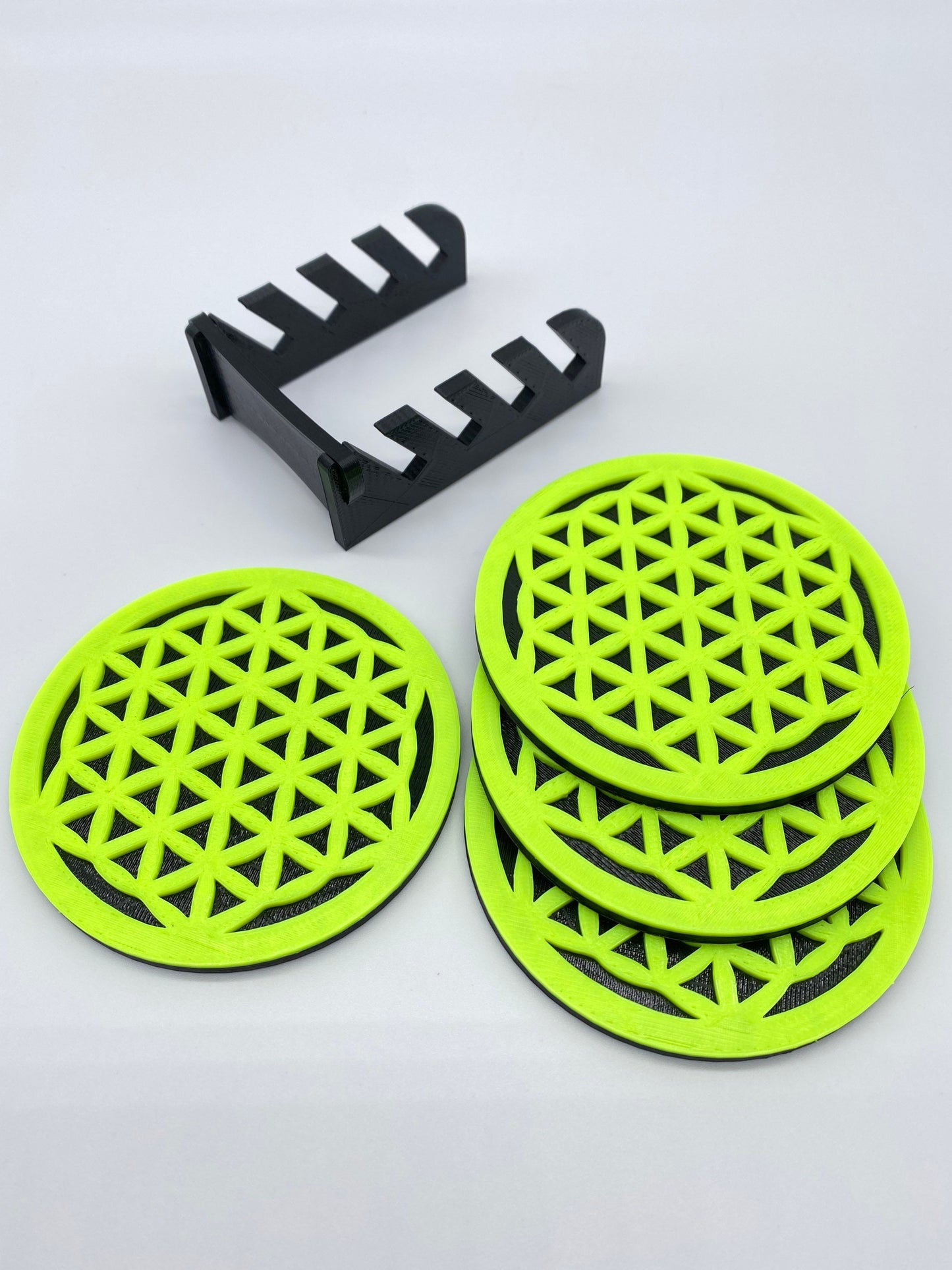 3D Printed Geometric Flower Of Life Style Coaster/Set of 4 with Free Holder/Custom Color Options