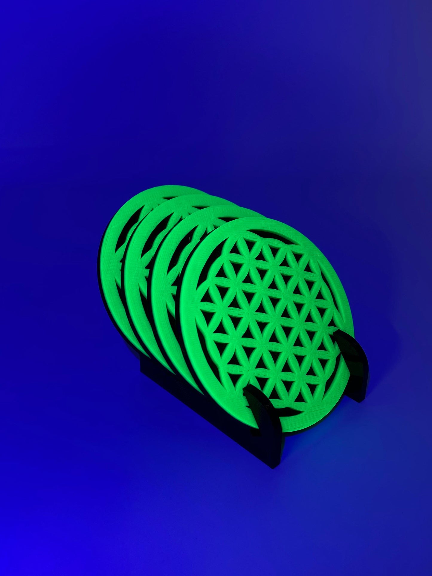3D Printed Geometric Flower Of Life Style Coaster/Set of 4 with Free Holder/Custom Color Options