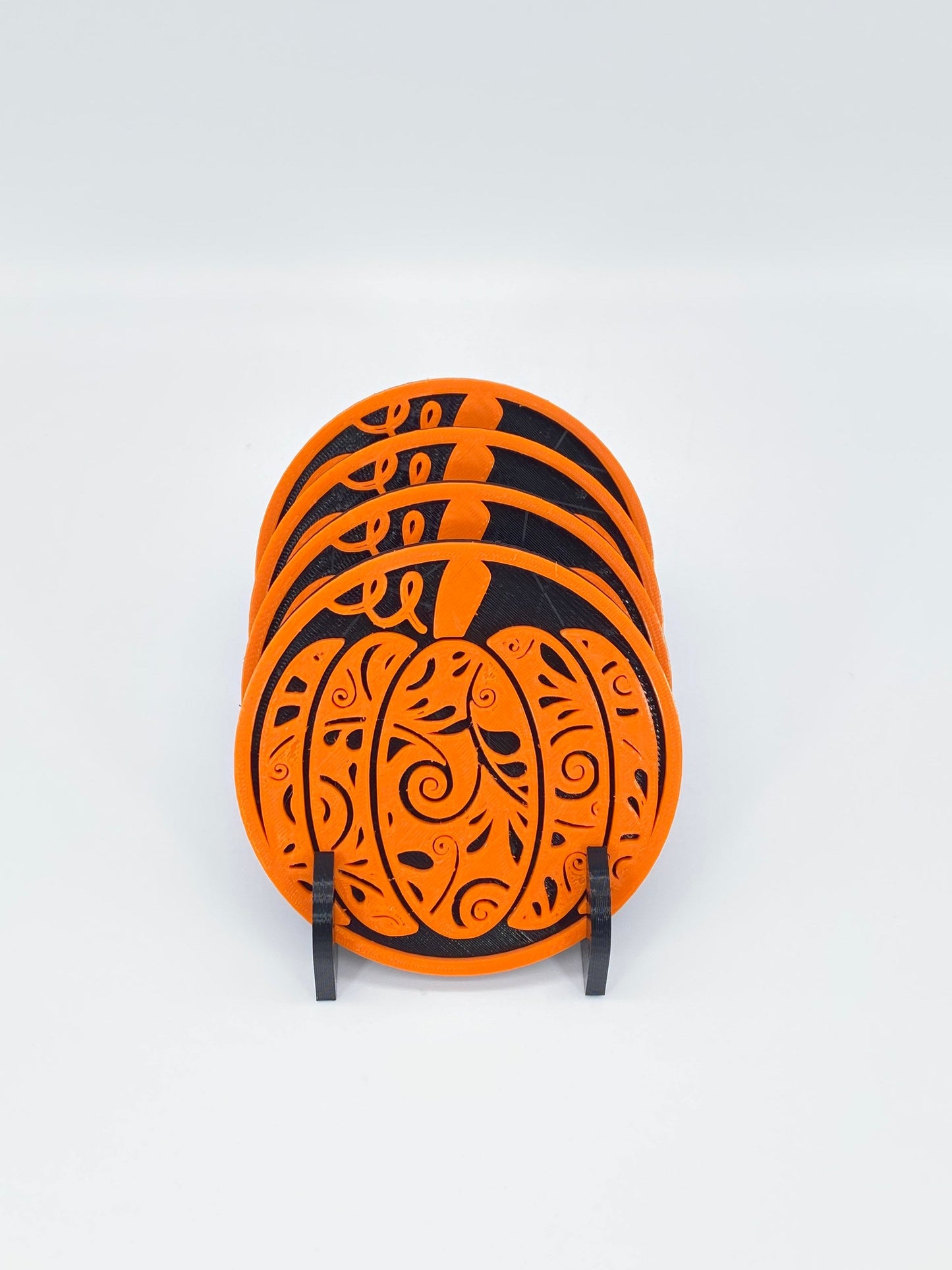 3D Printed Fall Harvest Pumpkin Style Coaster/Set of 4 with Free Holder/Custom Color Options