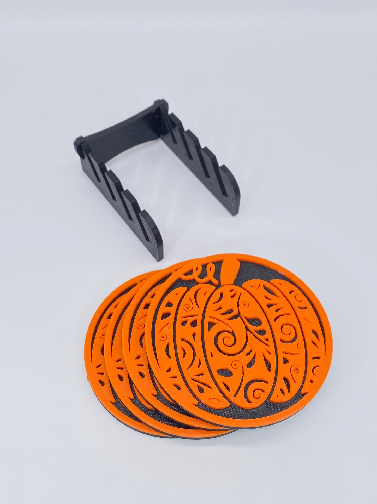 3D Printed Fall Harvest Pumpkin Style Coaster/Set of 4 with Free Holder/Custom Color Options