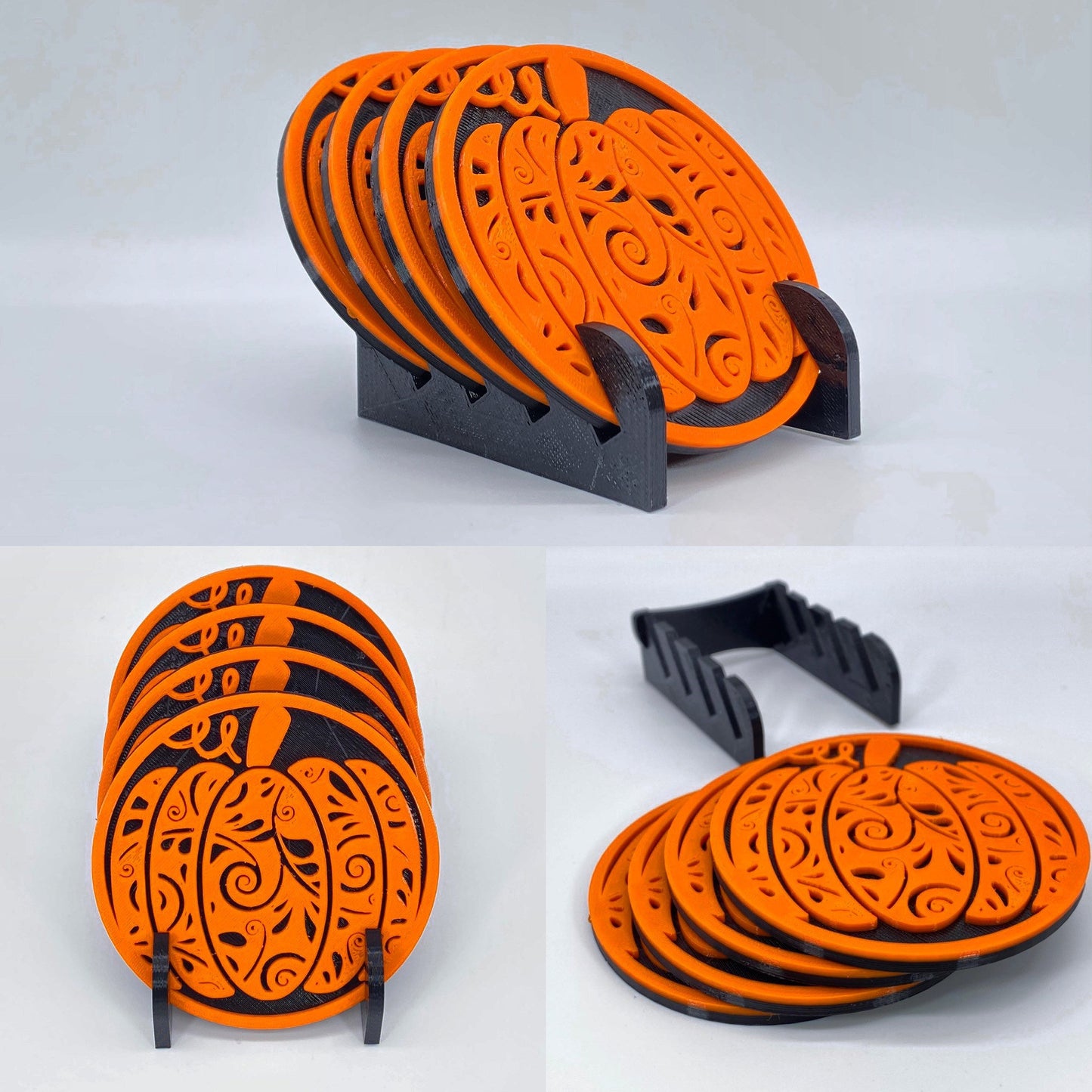 3D Printed Fall Harvest Pumpkin Style Coaster/Set of 4 with Free Holder/Custom Color Options