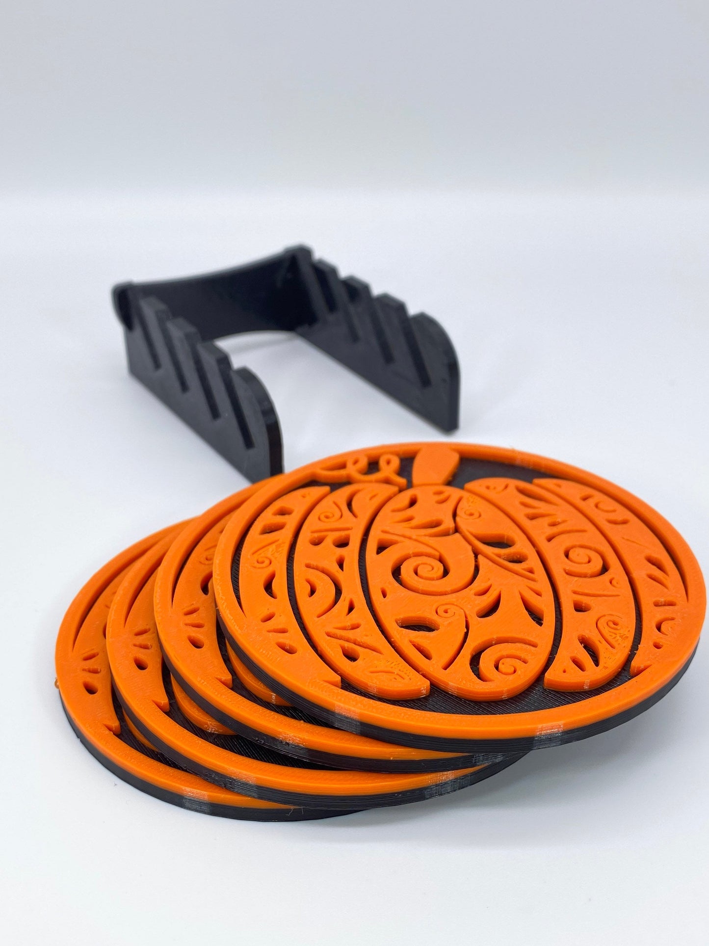 3D Printed Fall Harvest Pumpkin Style Coaster/Set of 4 with Free Holder/Custom Color Options