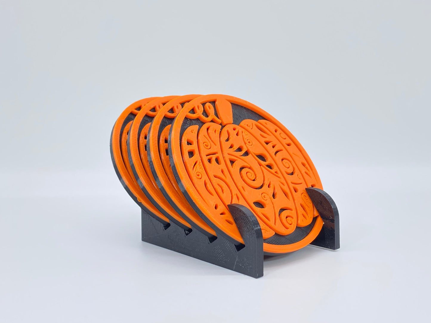3D Printed Fall Harvest Pumpkin Style Coaster/Set of 4 with Free Holder/Custom Color Options