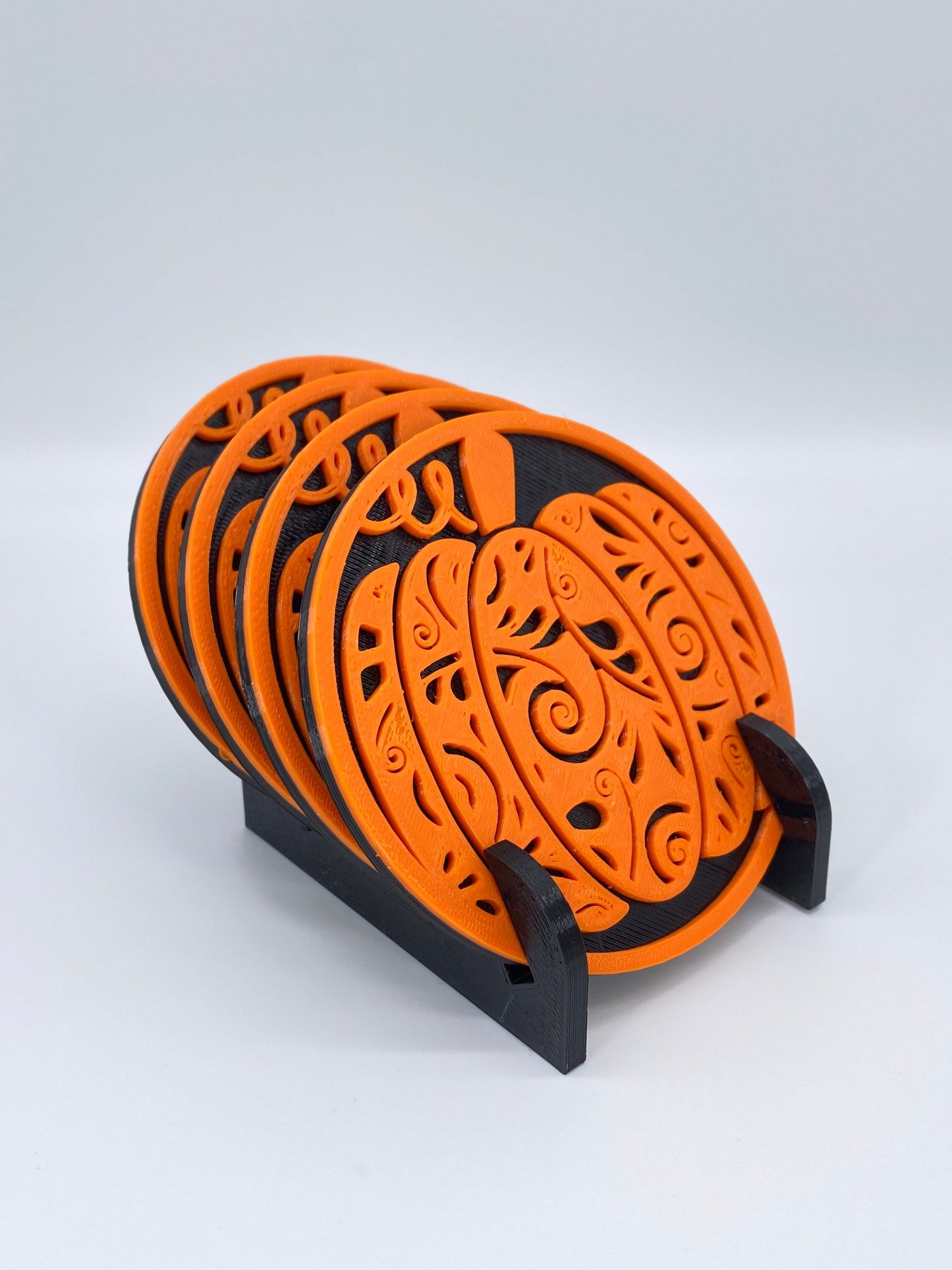 3D Printed Fall Harvest Pumpkin Style Coaster/Set of 4 with Free Holder/Custom Color Options