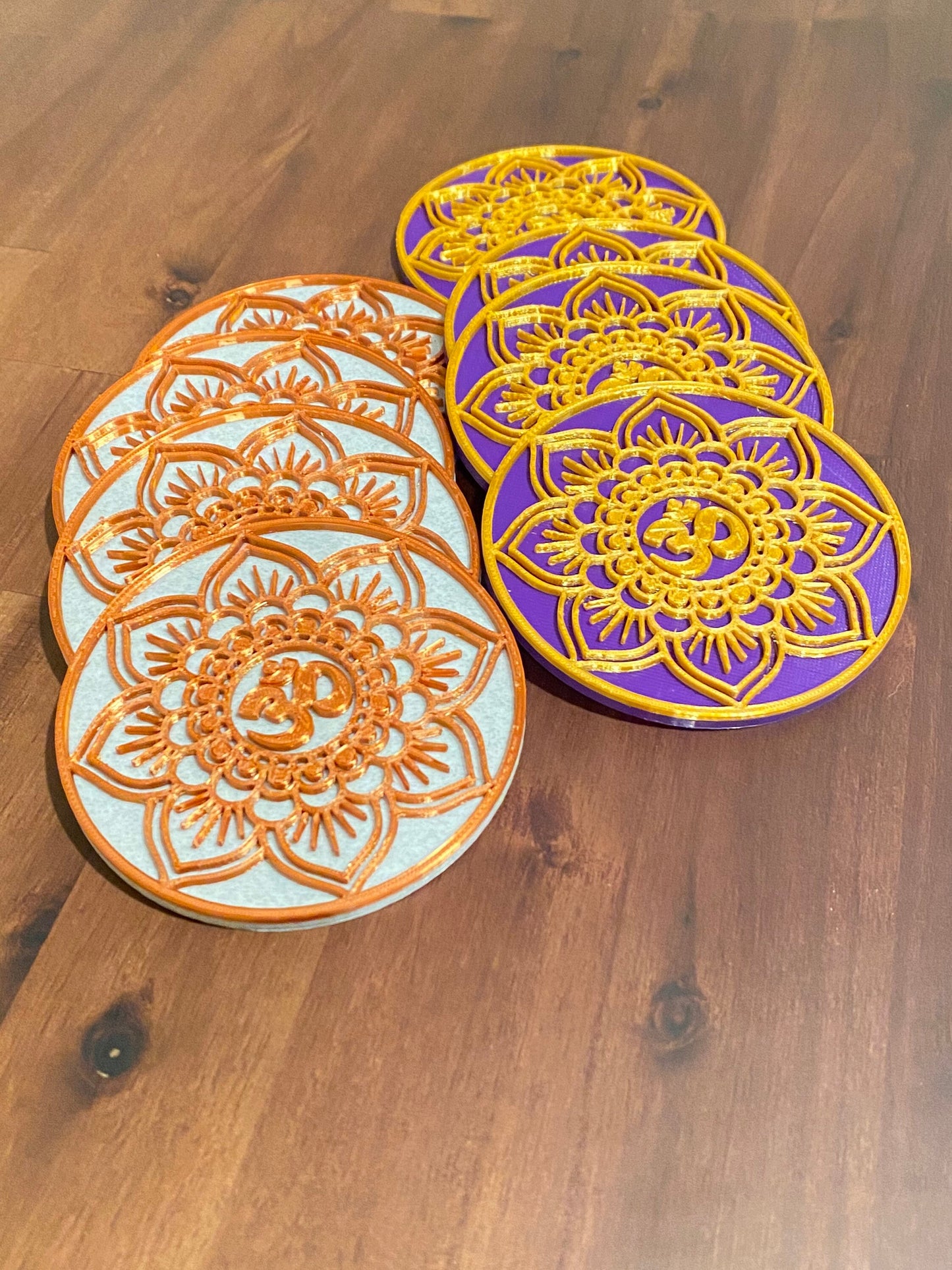 3D Printed Mandala OM Drink Coaster/Set of 4 with Free Holder/Customizable in 15+ Color Options