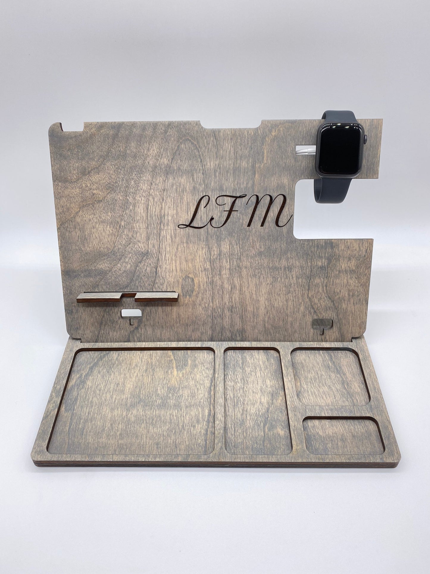 Laser Cut and Engraved Phone and Watch Docking Station/Gift for Husband, Wife, Significant Other/Nightstand/Personalized