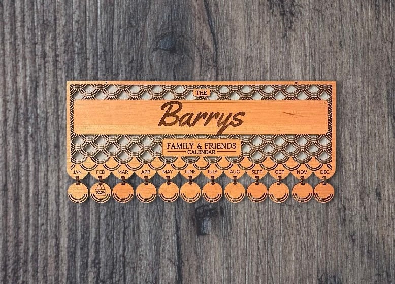 Family And Friends Hanging Wall Calendar with 12 FREE Pendants Laser Cut and Engraved/Gift for Husband, Wife, Spouse Family/Personalized