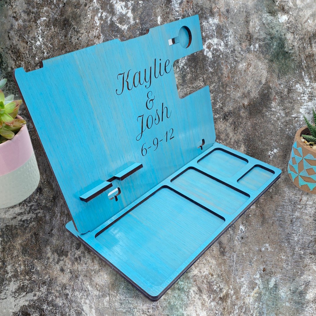 Laser Cut and Engraved Phone and Watch Docking Station/Gift for Husband, Wife, Significant Other/Nightstand/Personalized
