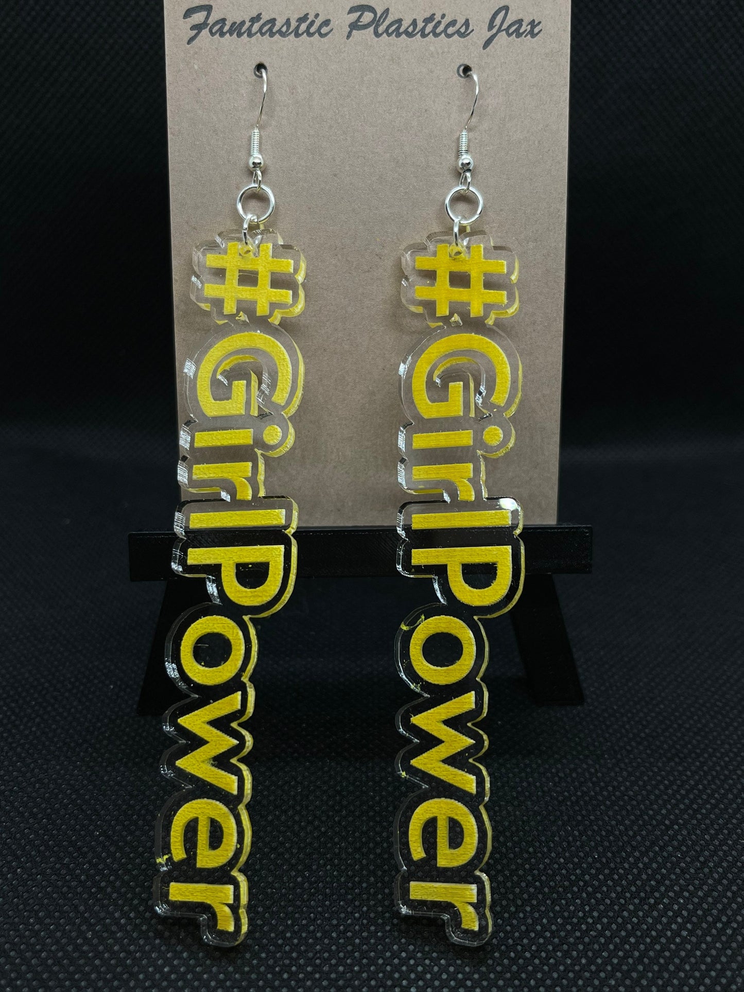 Girl Power Acrylic Laser Cut & Engraved Earring set/Clear Acrylic Earrings available with 21 hand painted colors/Glowforge
