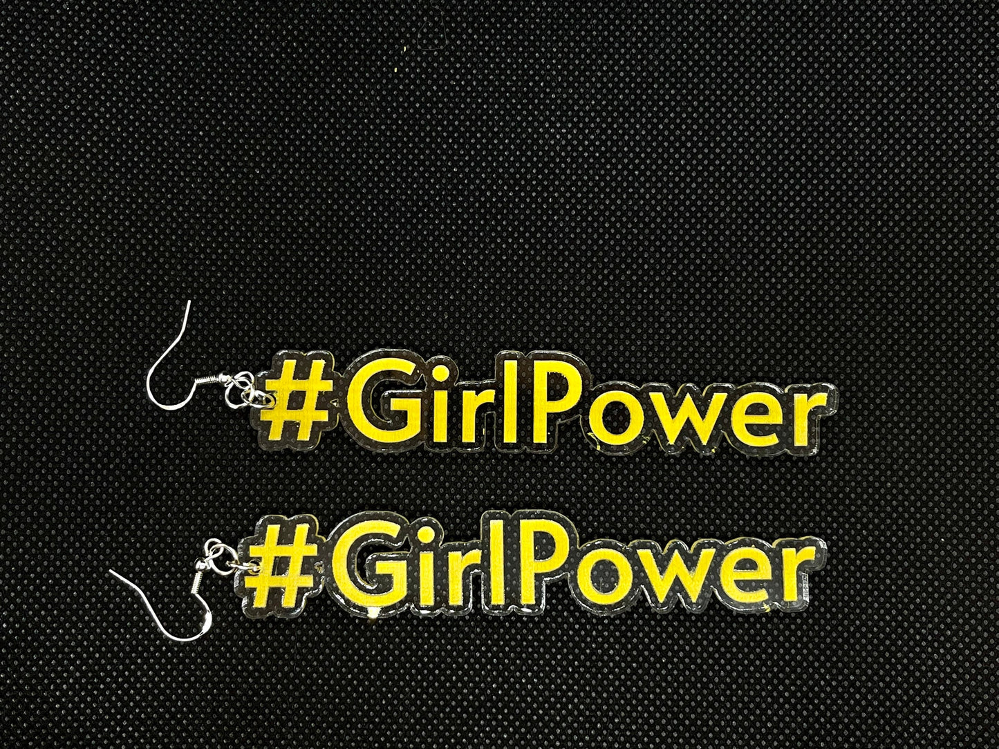 Girl Power Acrylic Laser Cut & Engraved Earring set/Clear Acrylic Earrings available with 21 hand painted colors/Glowforge