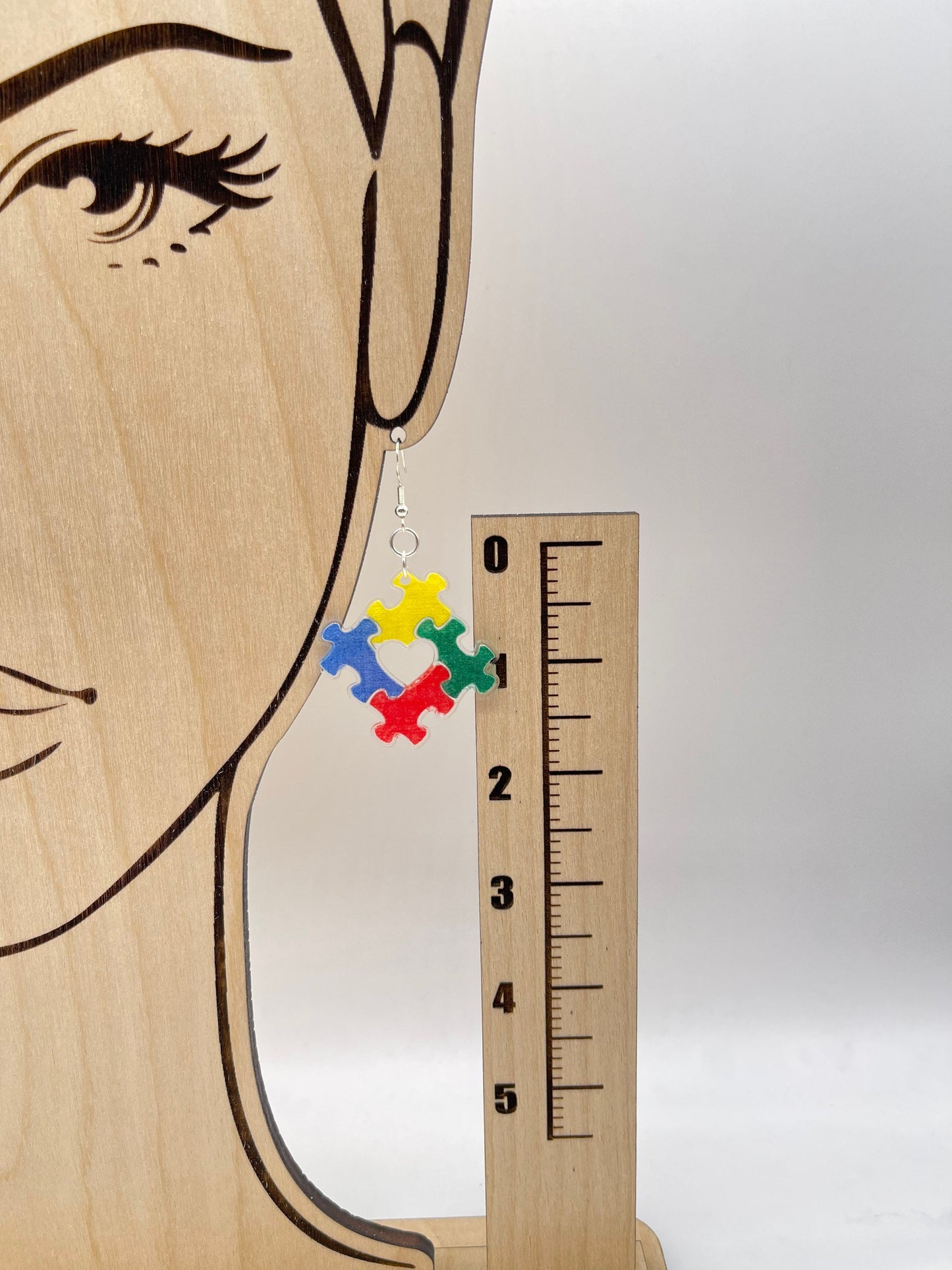 Autism Awareness Square Puzzle Piece Earrings Laser Cut & Engraved /Proceeds Donated/Clear Acrylic Earrings Hand Painted/Glowforge