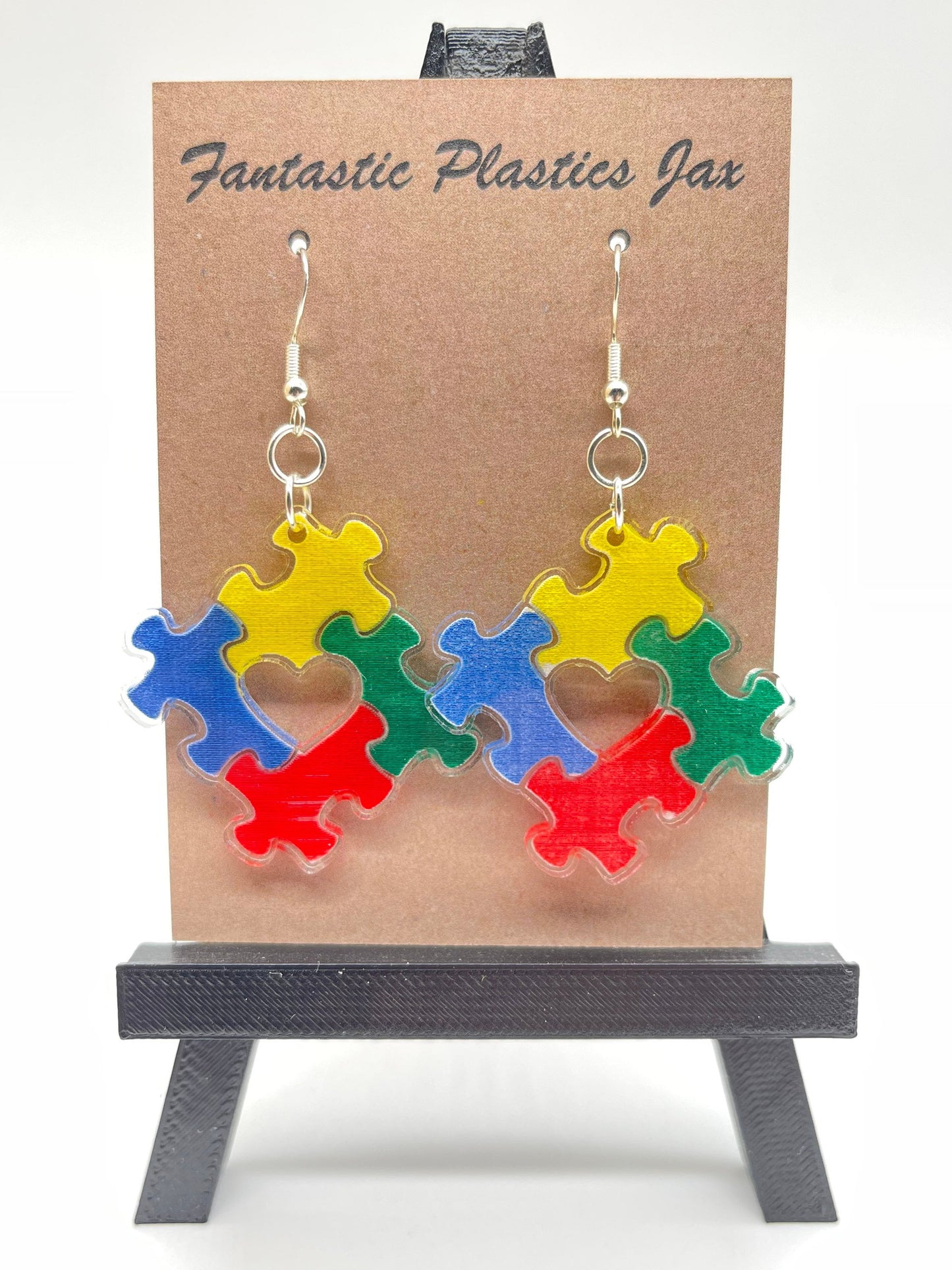 Autism Awareness Square Puzzle Piece Earrings Laser Cut & Engraved /Proceeds Donated/Clear Acrylic Earrings Hand Painted/Glowforge