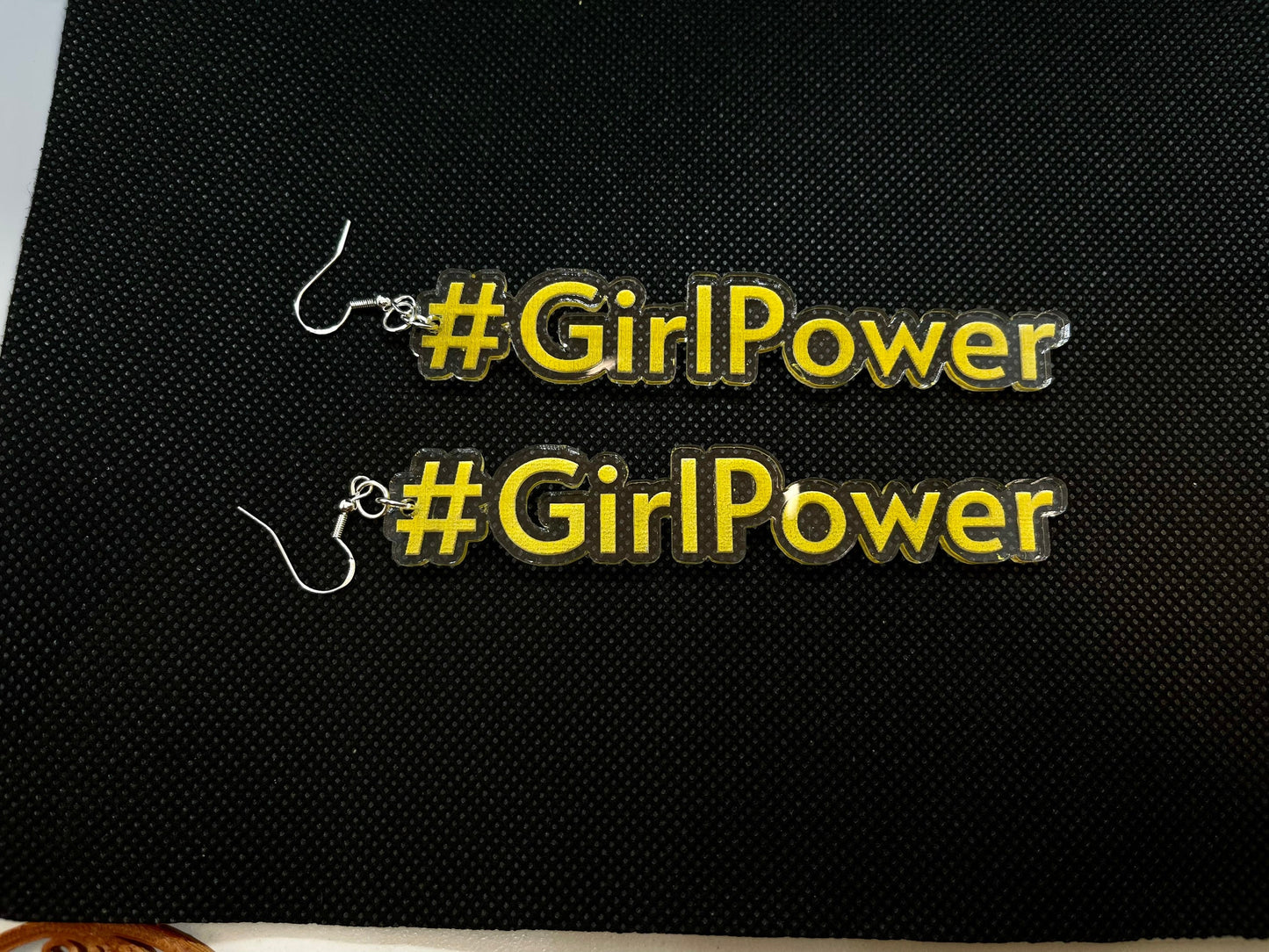 Girl Power Acrylic Laser Cut & Engraved Earring set/Clear Acrylic Earrings available with 21 hand painted colors/Glowforge
