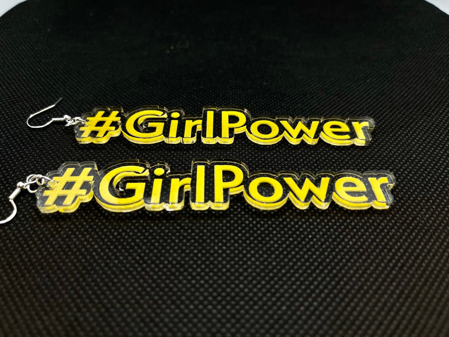 Girl Power Acrylic Laser Cut & Engraved Earring set/Clear Acrylic Earrings available with 21 hand painted colors/Glowforge