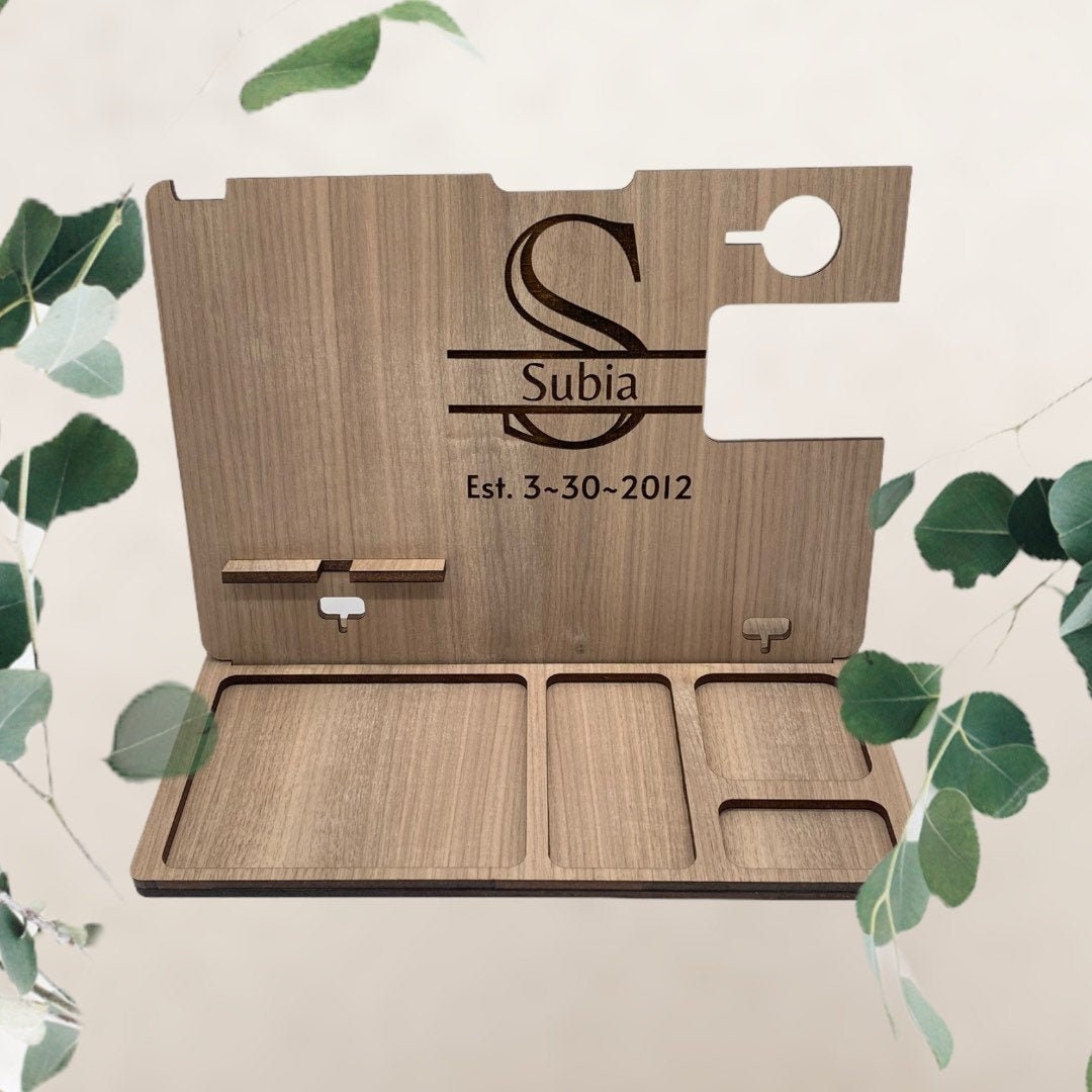 Laser Cut and Engraved Phone and Watch Docking Station/Gift for Husband, Wife, Significant Other/Nightstand/Personalized