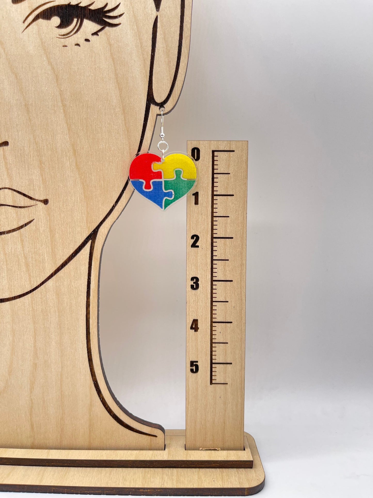 Autism Awareness Puzzle Piece Heart Earrings Laser Cut & Engraved/Clear Acrylic Earrings Hand Painted/Glowforge